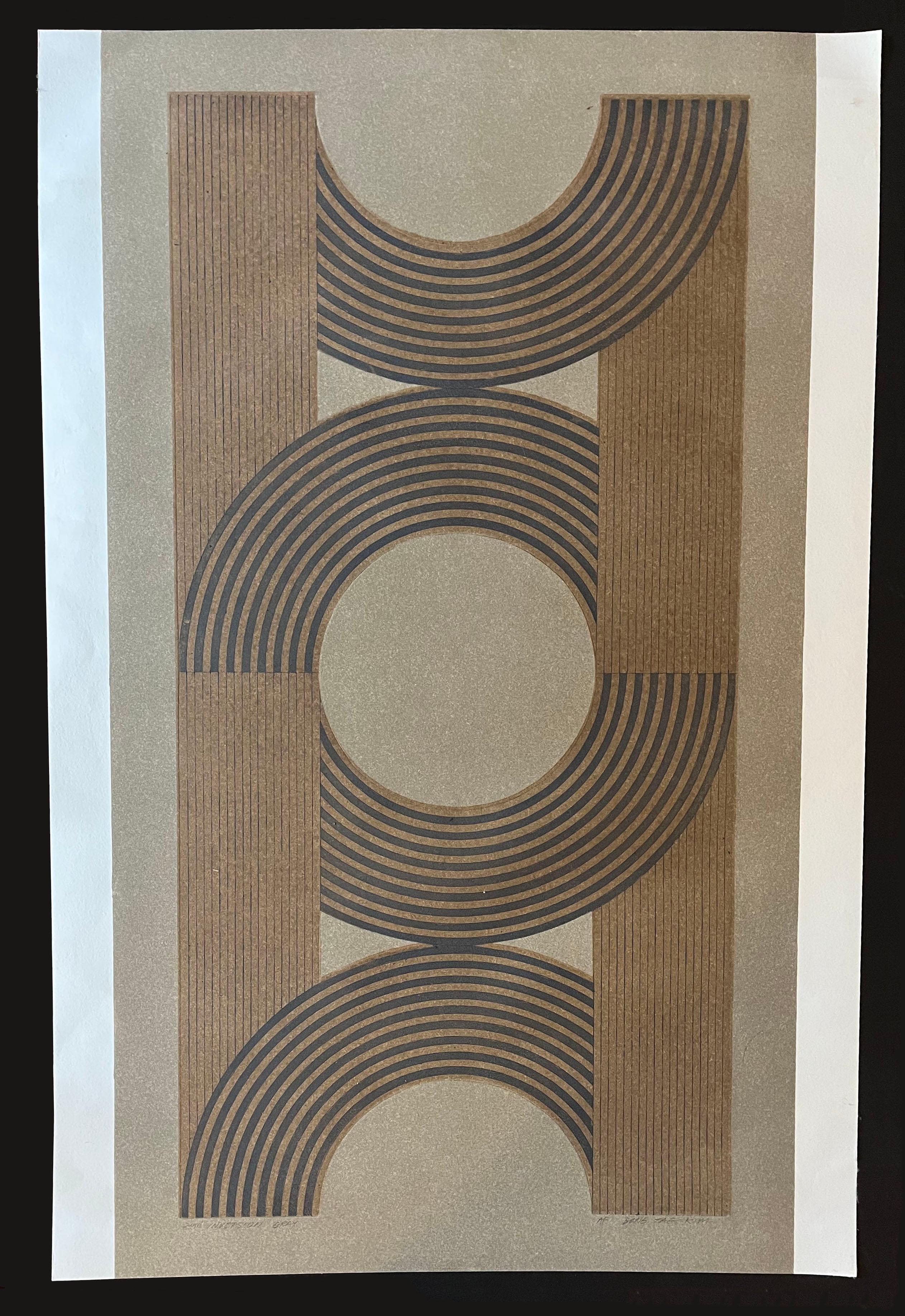 Une grande gravure à l'eau-forte en couleur de l'artiste sud-coréen Bong Tae Kim. Titre au crayon en bas à gauche  