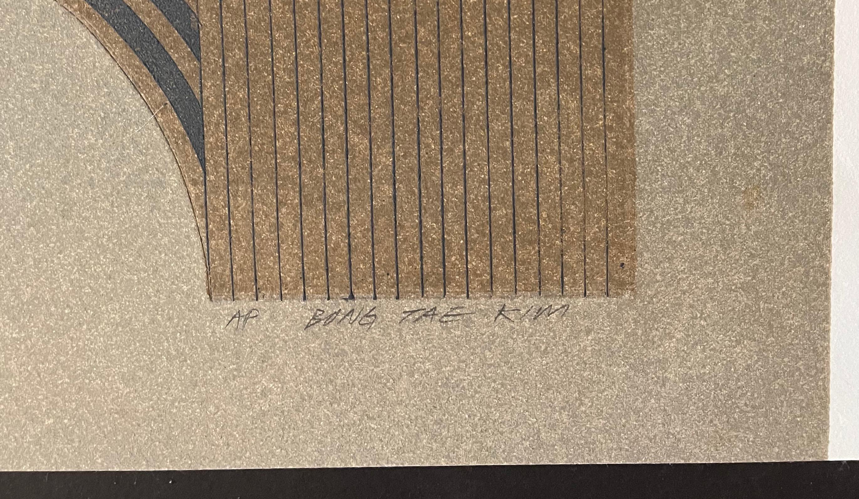 Coréen Une grande gravure en couleur de l'artiste sud-coréen Bong Tae Kim / Certificat d'artiste en vente