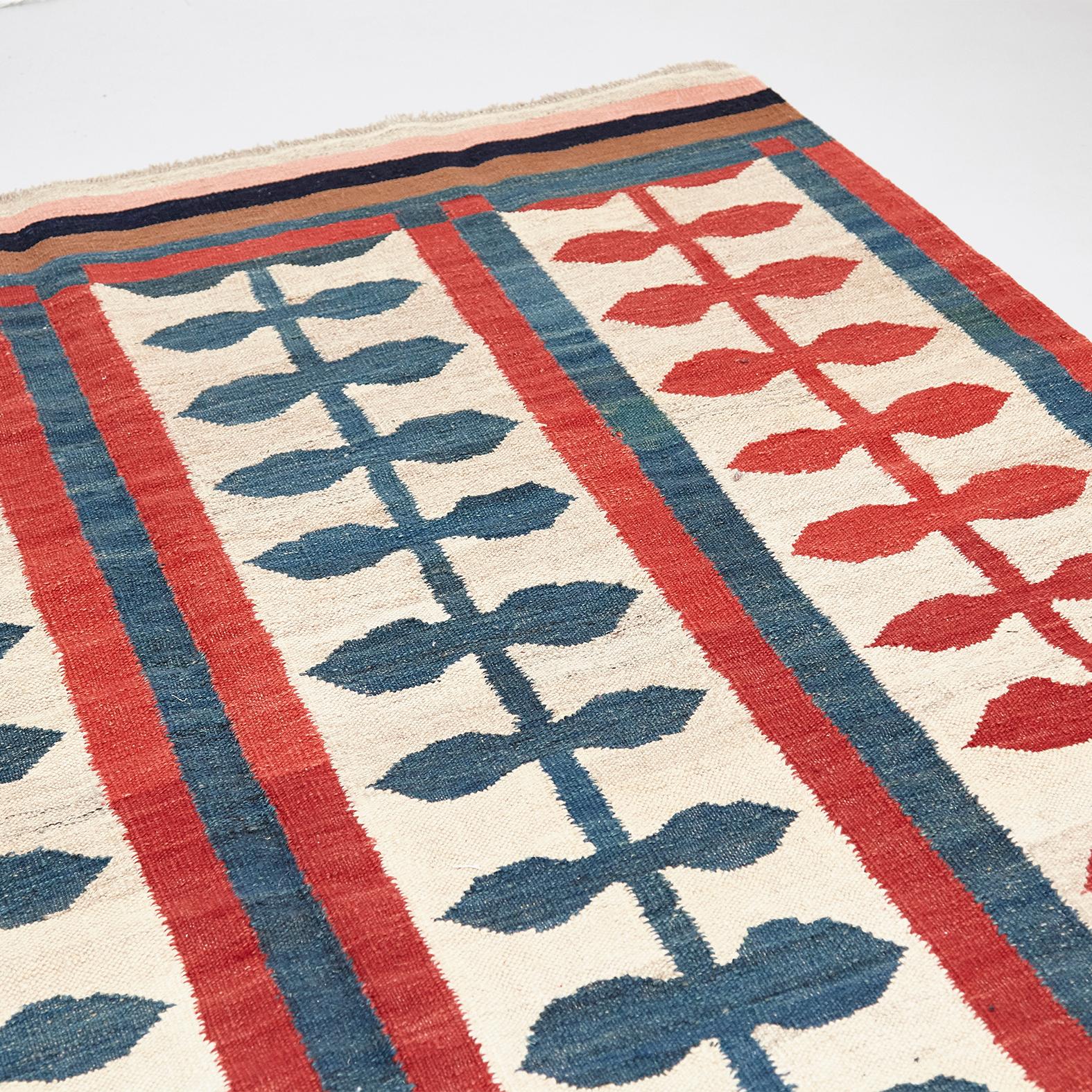 Mid-20th Century Large Colorful Flat-Weave Rug
