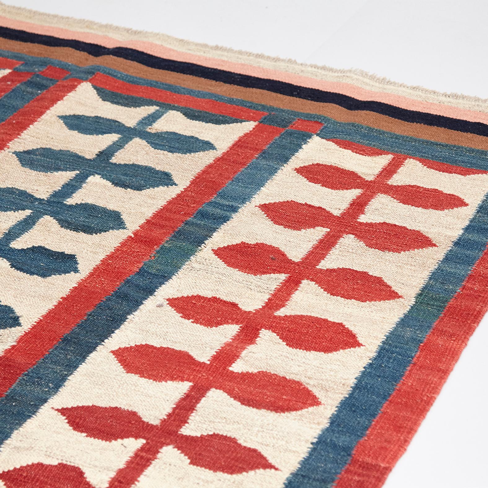 Fabric Large Colorful Flat-Weave Rug