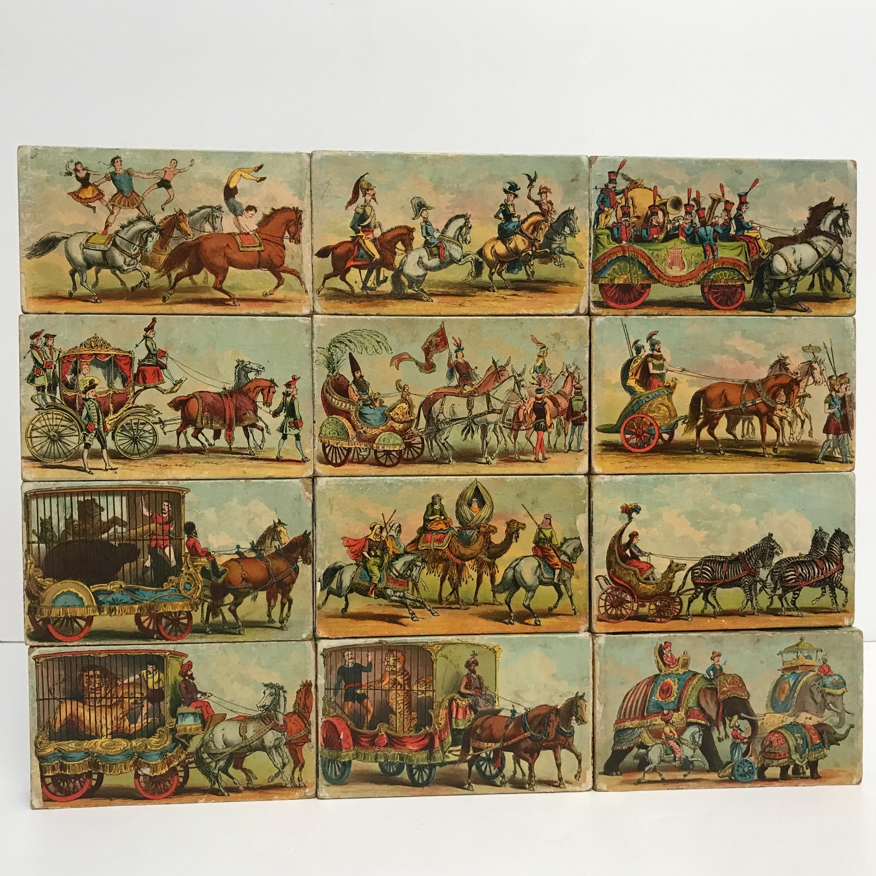 Wood A Large Complete 1890's Set of McLoughlin Bros Picture Blocks with Storage Box