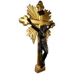 Large 19th Century Patinated Bronze & Giltwood Carved Crucifix - Siegfried & Roy