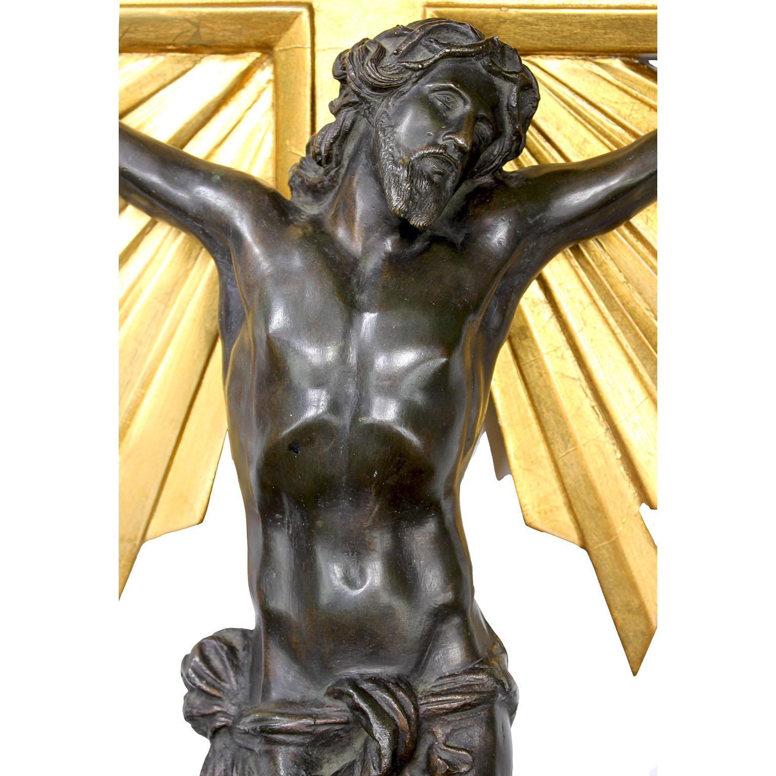 Large Continental 19th Century Giltwood Carved and Patinated Bronze Crucifix For Sale 3