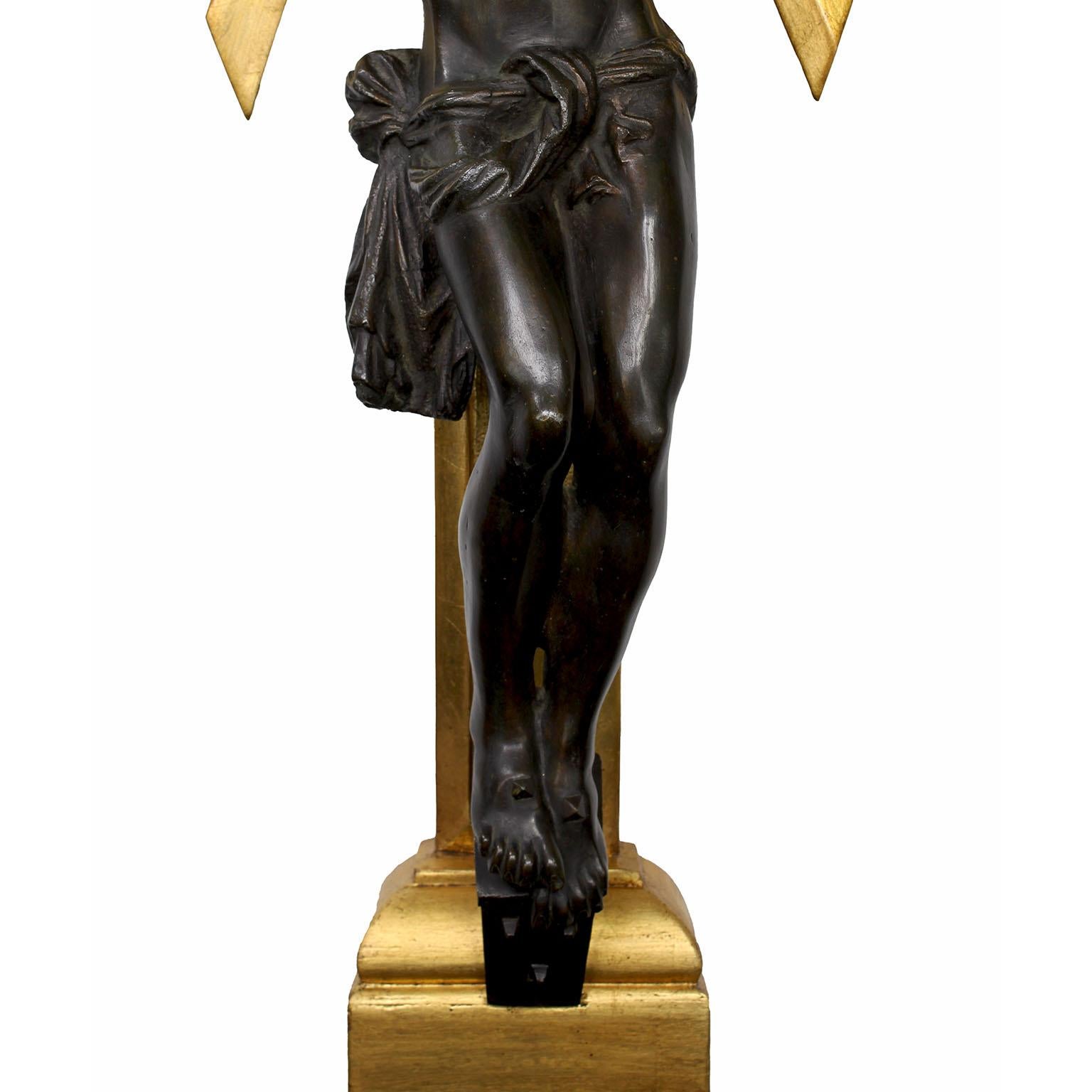 Large Continental 19th Century Giltwood Carved and Patinated Bronze Crucifix For Sale 6