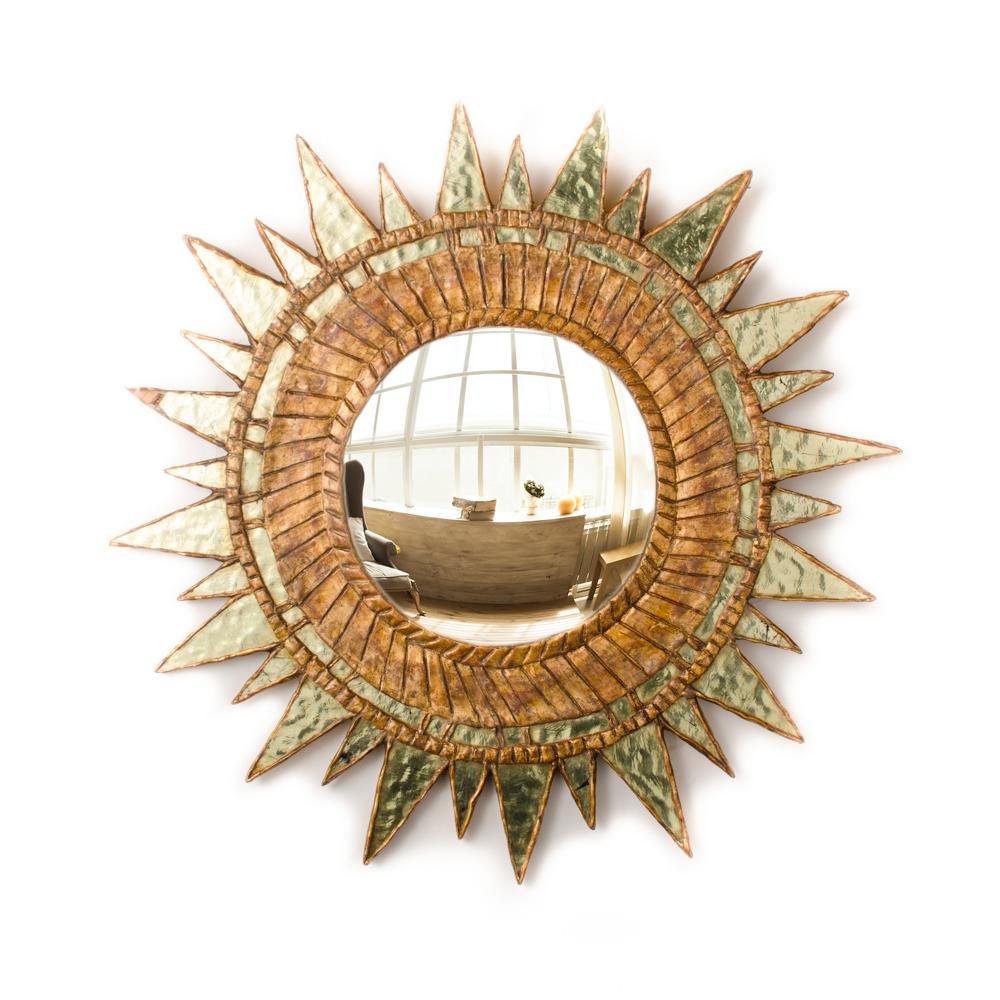 Large Convex Mirror with Green Mirrored Glass in the Manner of Line Vautrin In Distressed Condition In Philadelphia, PA