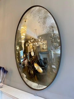 Large Convex Oval Silver Distressed Mirror