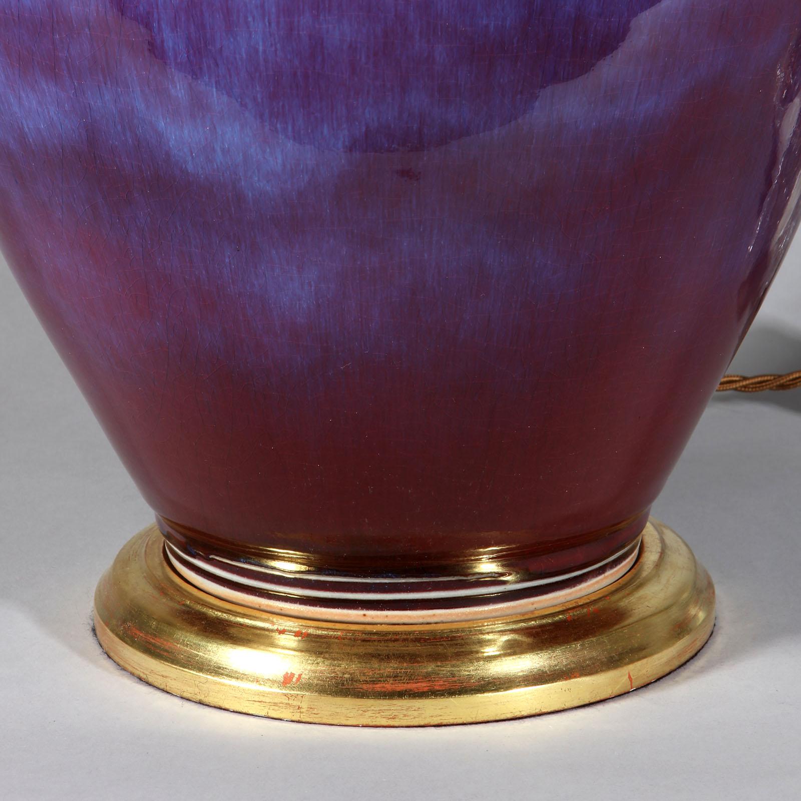 20th Century Large Copper Red Flambé Glazed Vase Mounted as a Table Lamp For Sale