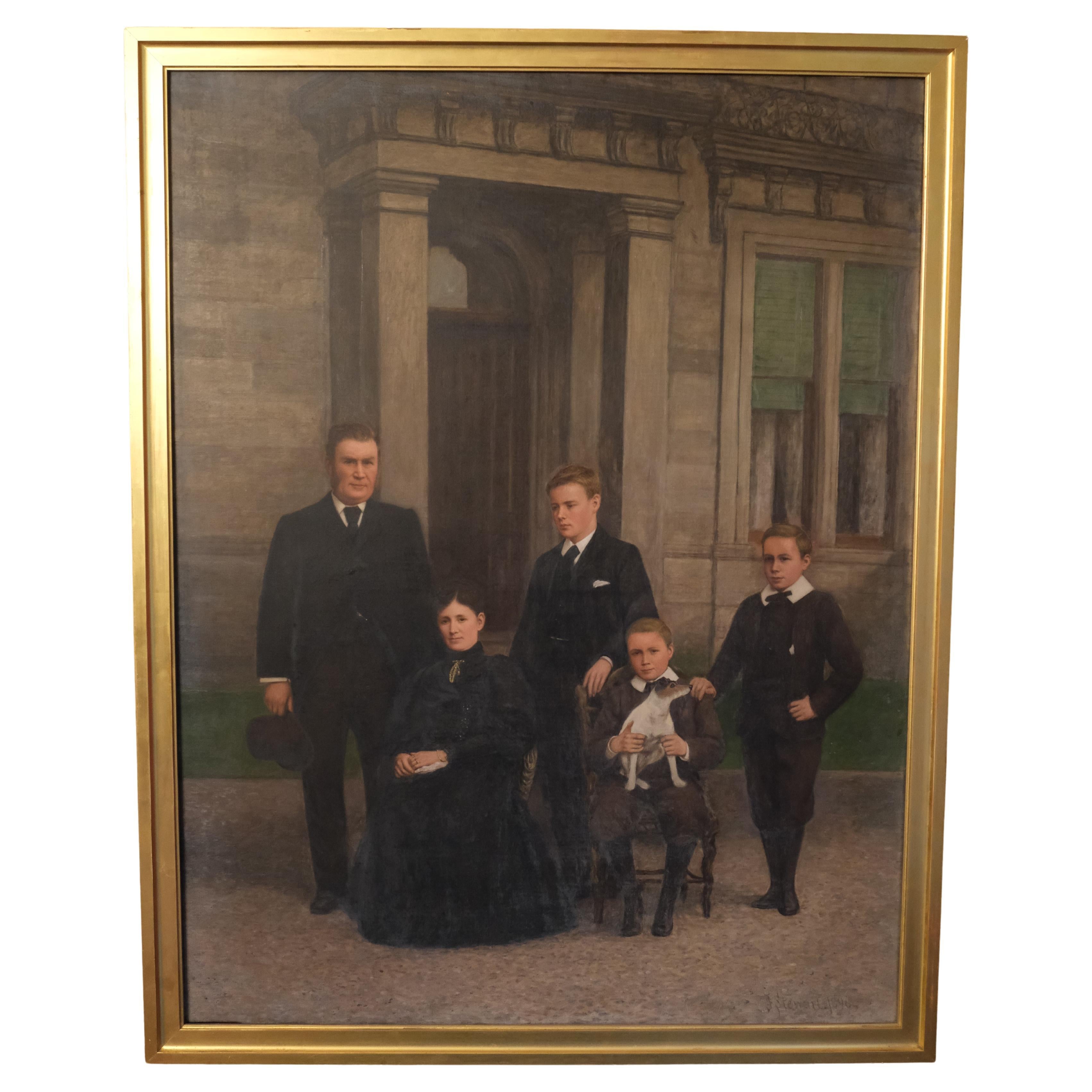 A large Country house family portrait , oil on canvas For Sale