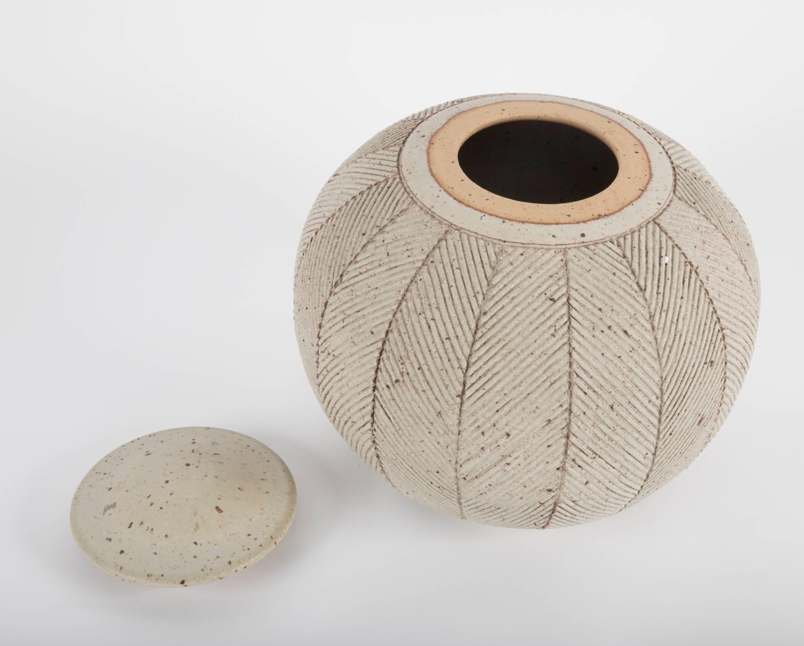 Modern Large Covered Spherical Stoneware Jar by Richard Tuck