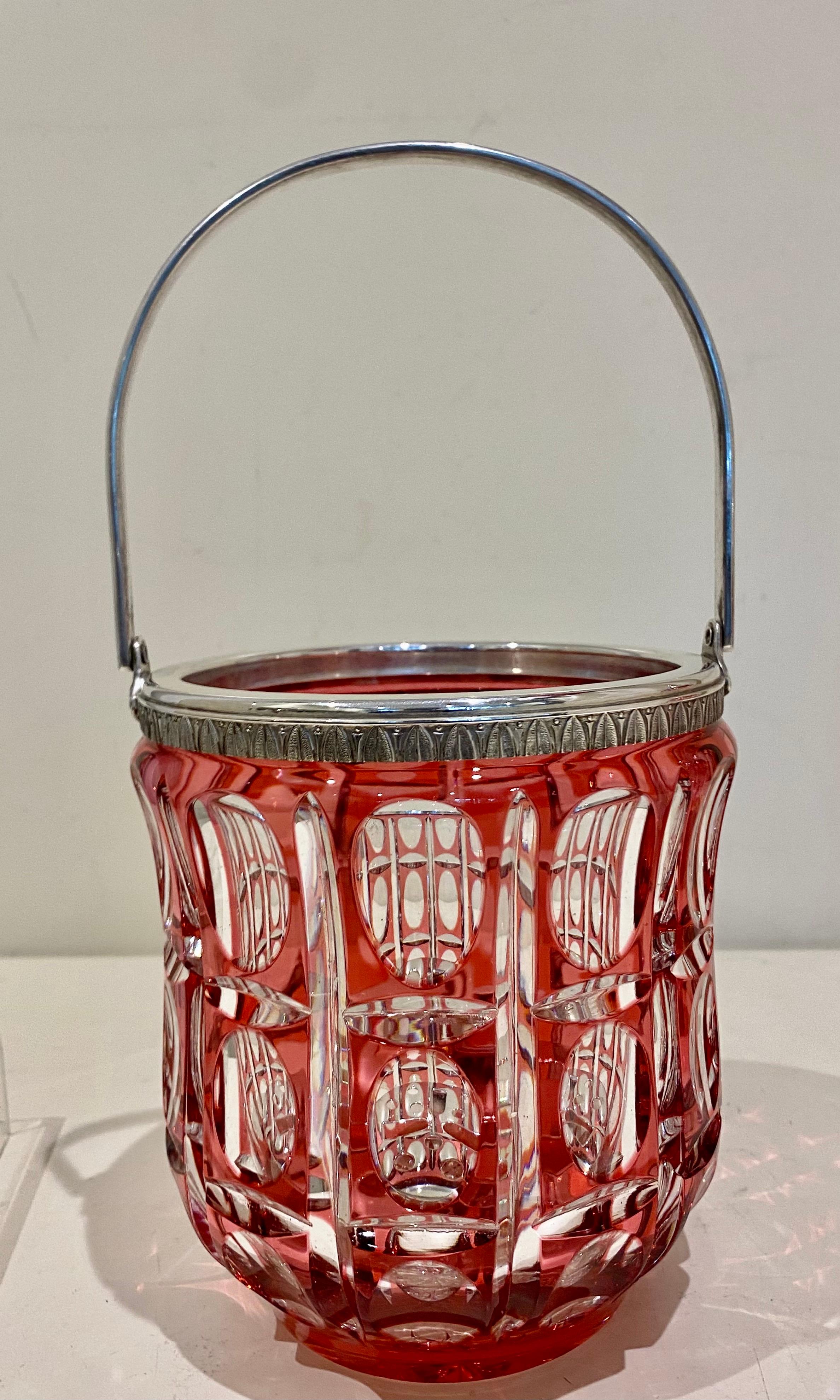 Silver Plate Large Cranberry Cut Glass & Silver Cocktail Set For Sale