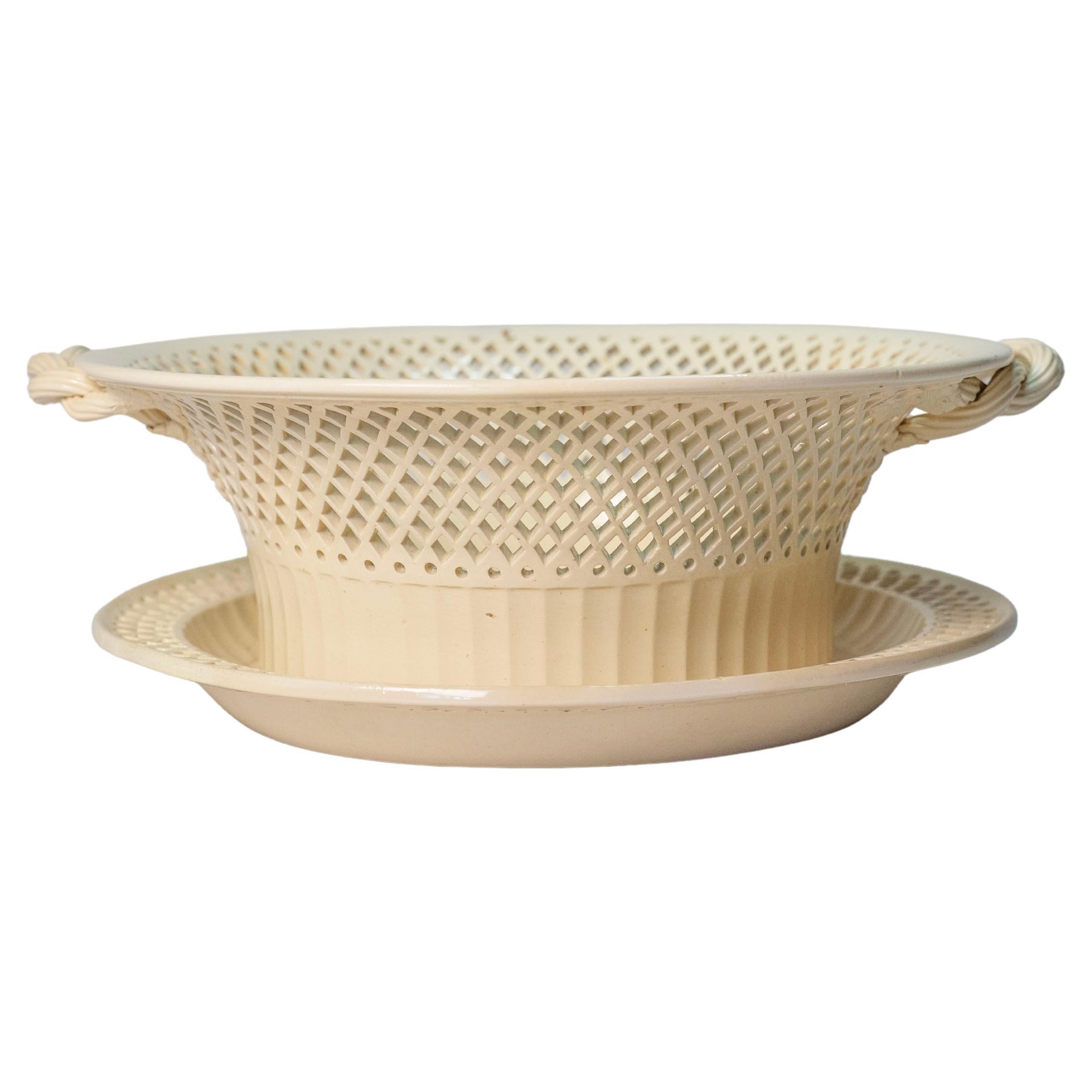 A Large Creamware reticulated basket and undertray, English, Circa 18th Century