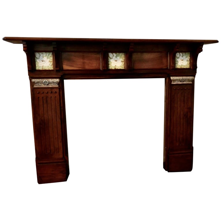 Large Decorative Victorian Mahogany Tiled Fireplace For Sale at 1stDibs