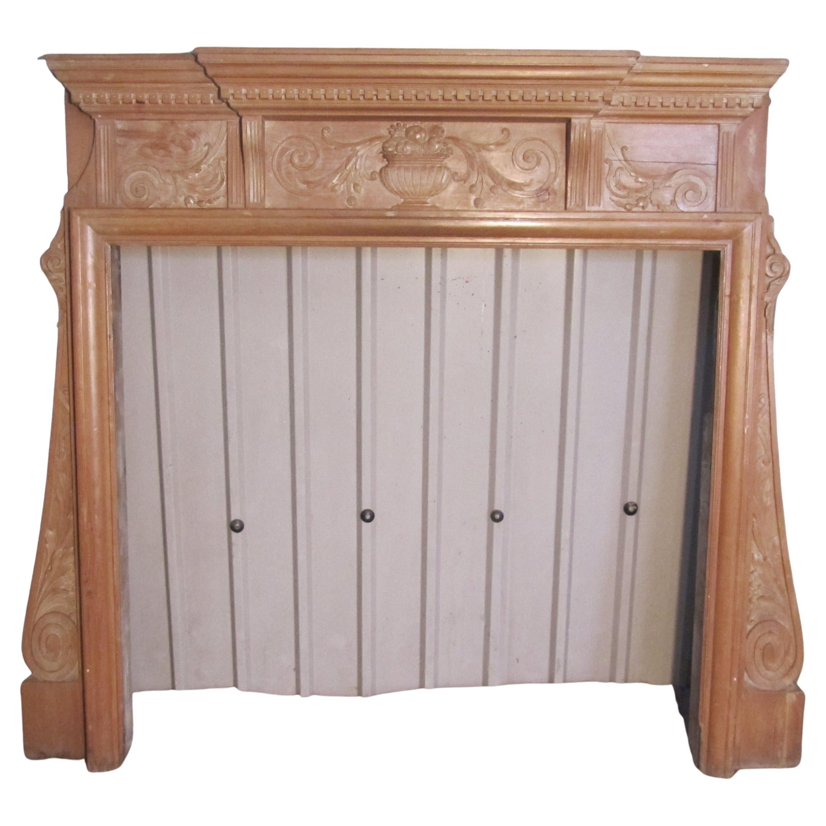 Large Decorative Victorian Pine Fireplace For Sale