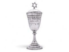 A Large Dedicated American Kiddush Goblet with Cover, Circa 1900