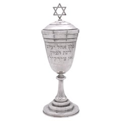 Antique A Large Dedicated American Kiddush Goblet with Cover, Circa 1900