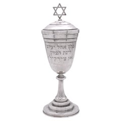 A Large Dedicated American Kiddush Goblet with Cover, Circa 1900