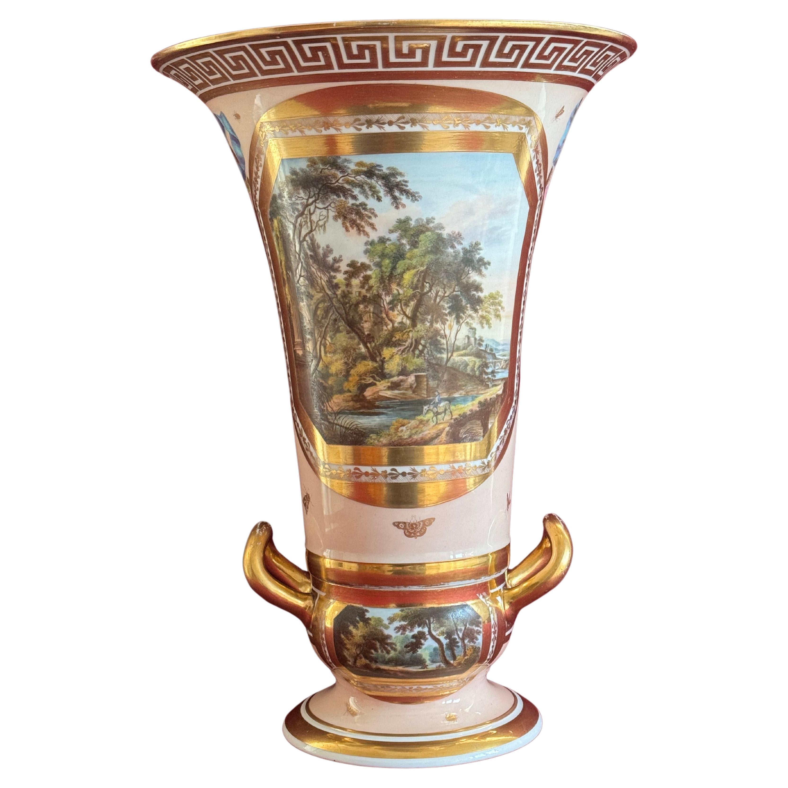 Un grand vase en porcelaine de Derby décoré par John Brewer vers1810 en vente