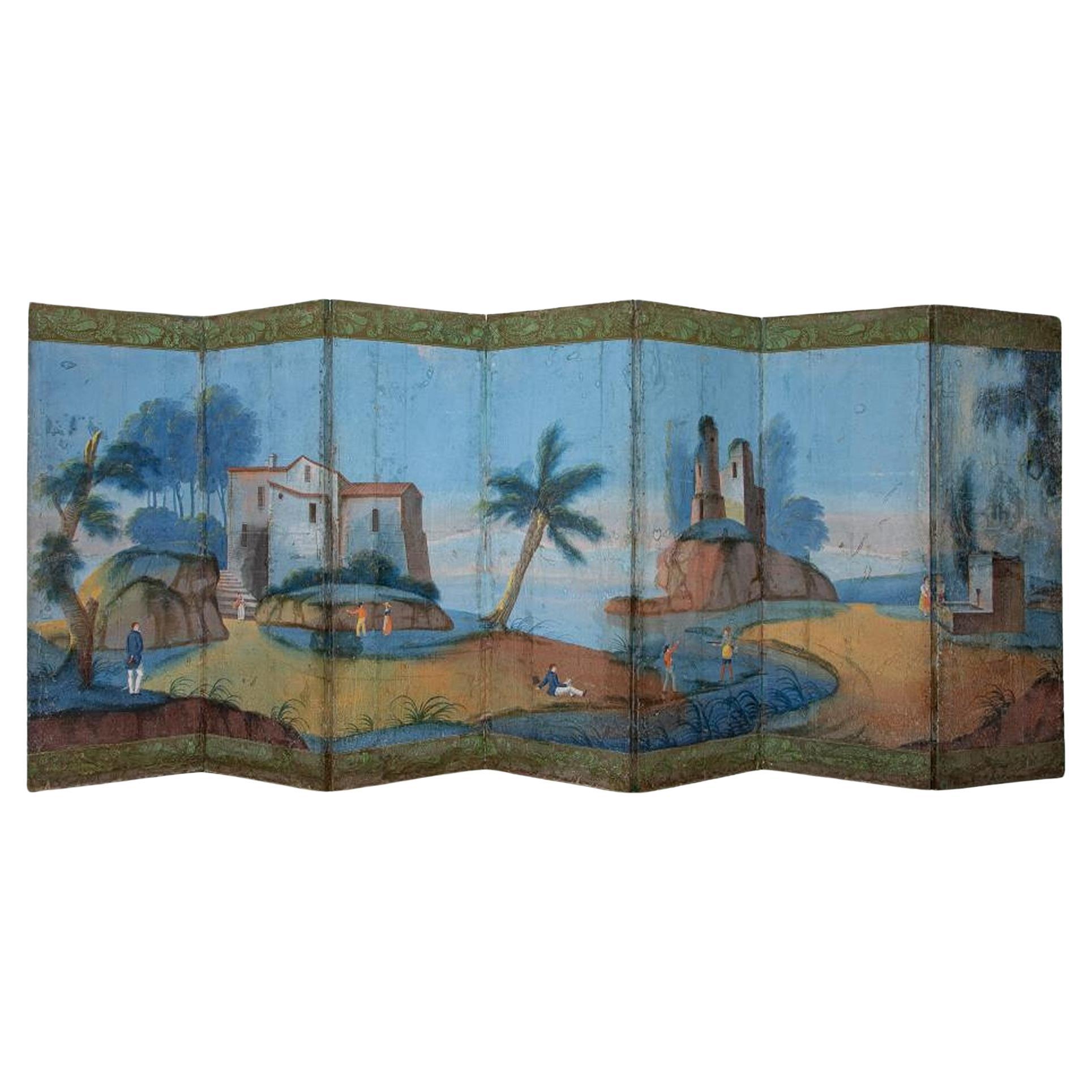 A Large Directoire Period Painted Seven- fold Screen, French Late 18th century