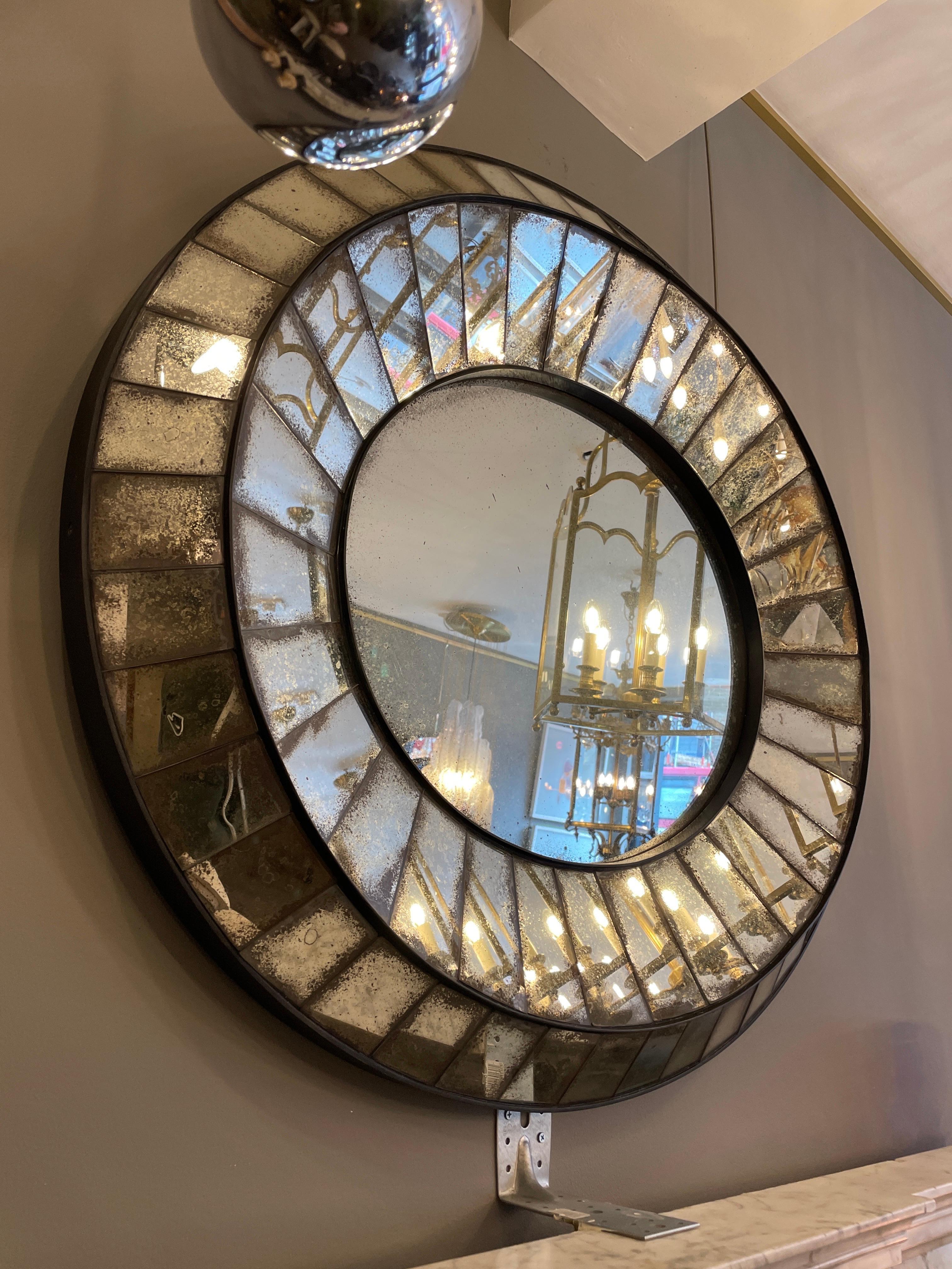 Large Distressed Oval Cushion Panelled Mirror For Sale 3