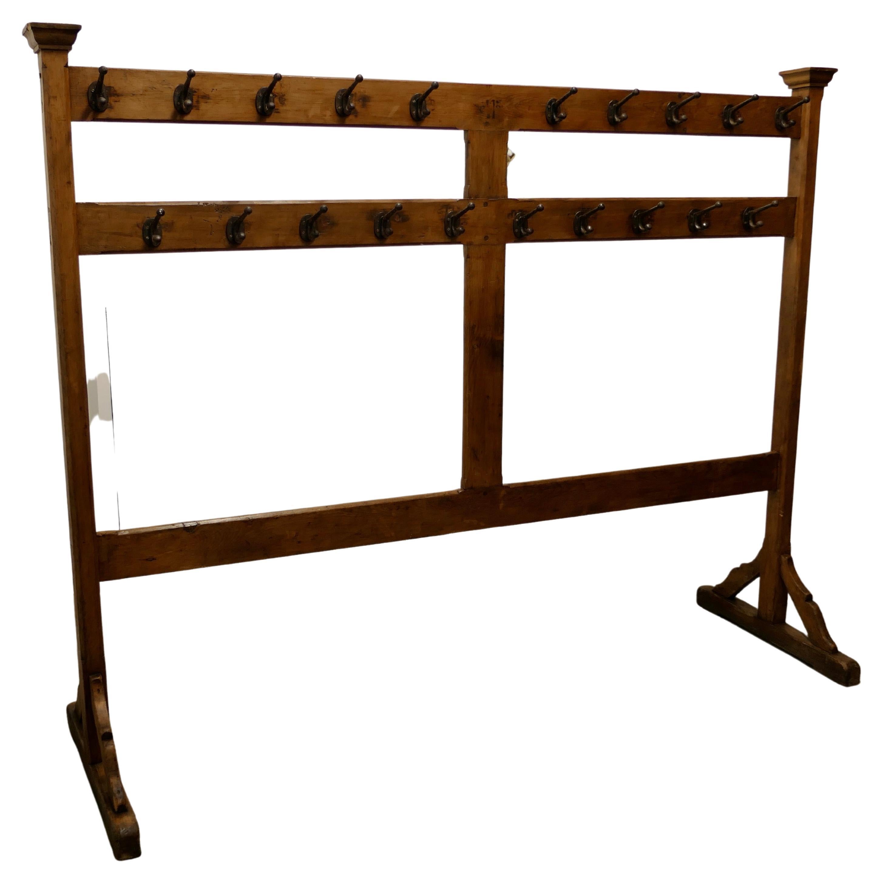 Large Double Sided Arts & Crafts Golden Pine Clothes Rail For Sale