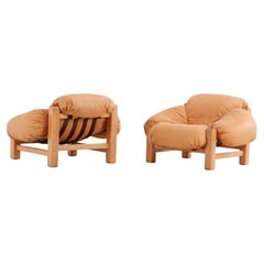 Vintage A large dreamy pair of Italian overstuffed leather club chairs C 1980.