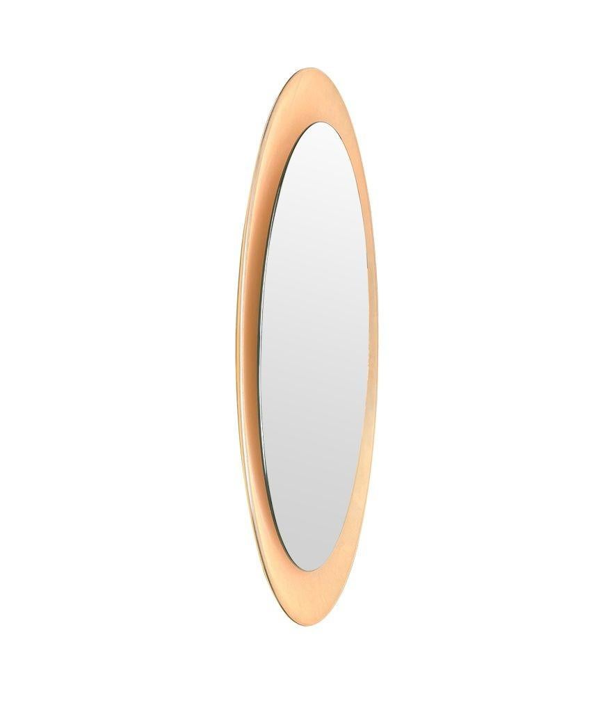 A large dusty pink concave framed circular mirror in the Style of Max Ingrand For Sale 9