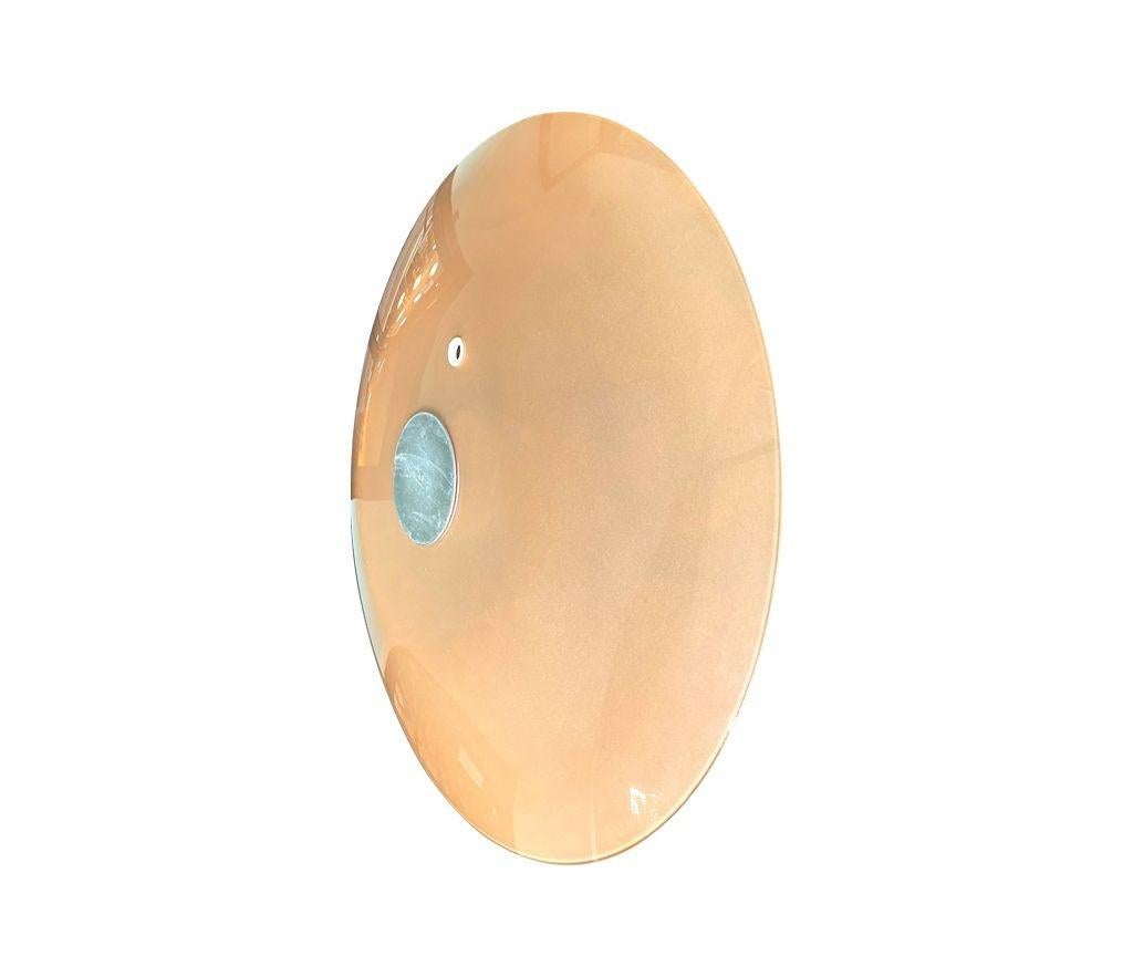 A large dusty pink concave framed circular mirror in the Style of Max Ingrand For Sale 10