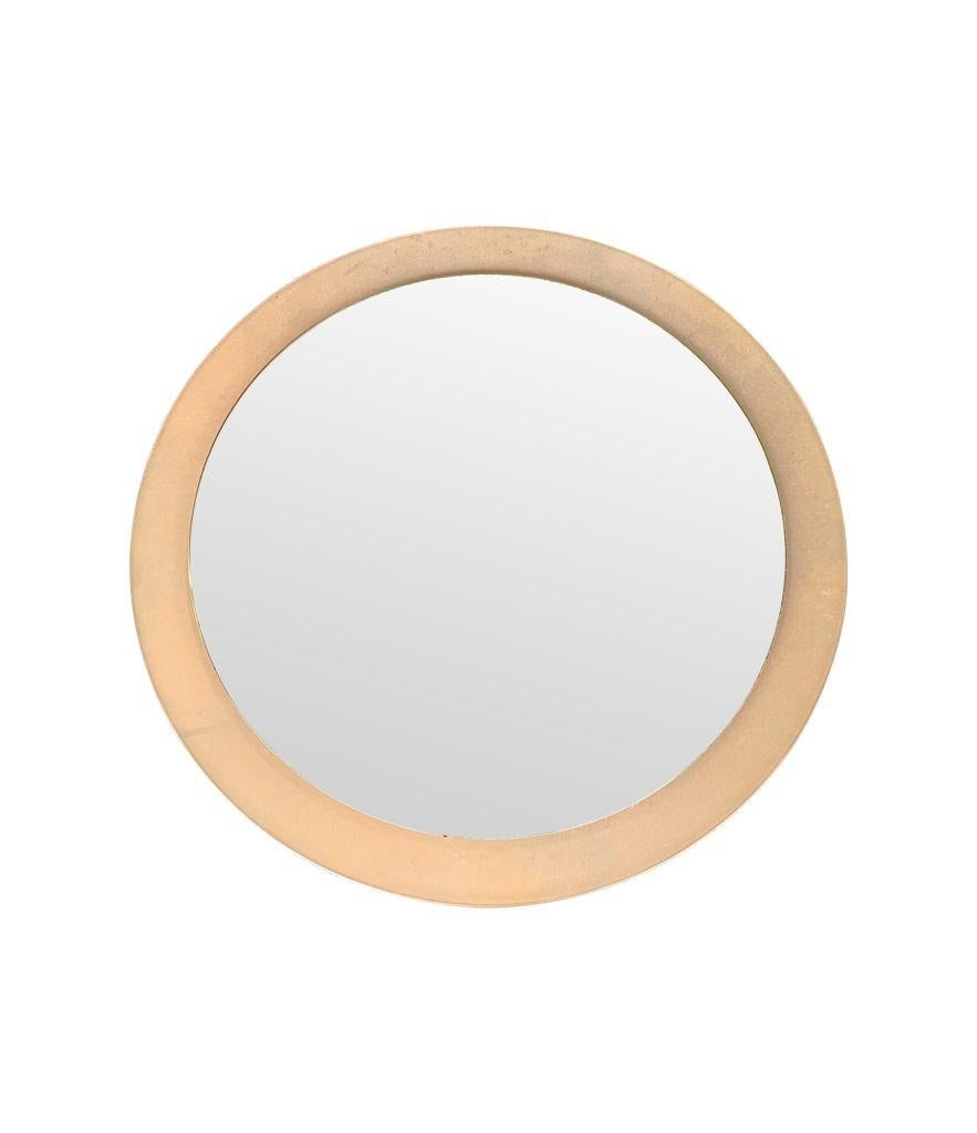 A large dusty pink concave framed circular mirror in the Style of Max Ingrand For Sale 13