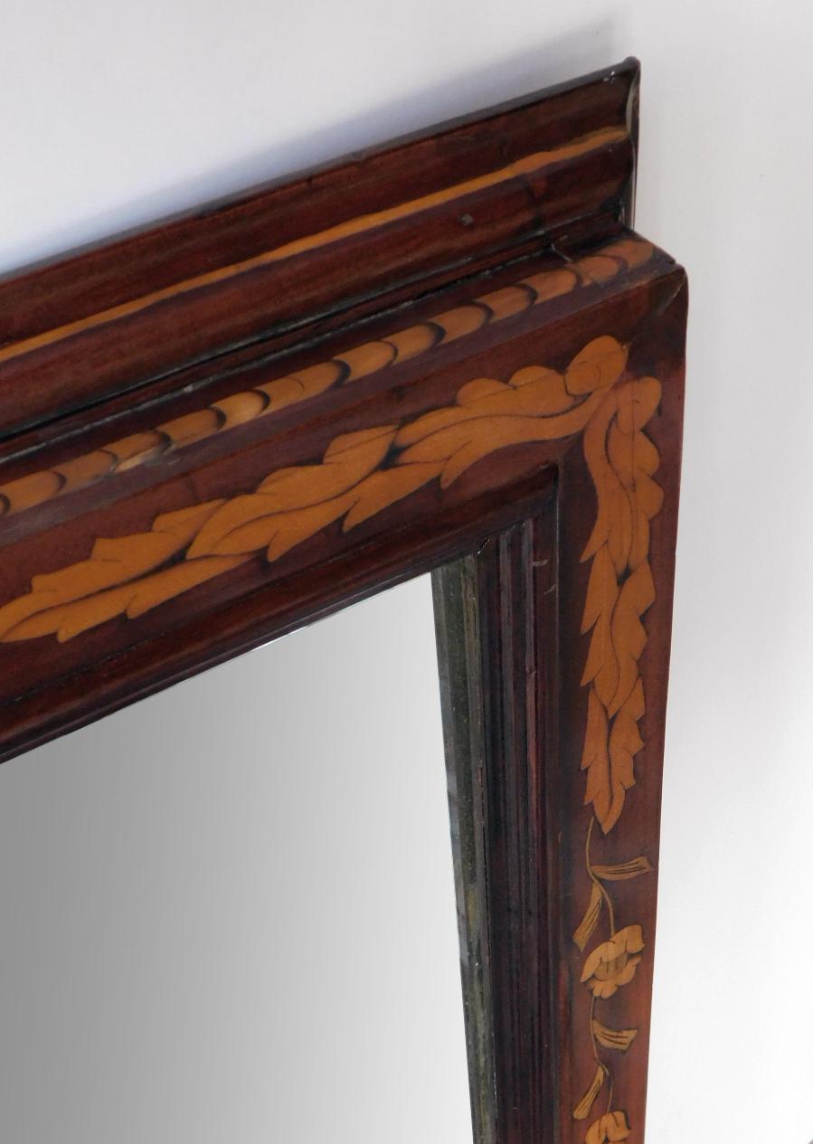 Mid-19th Century Large Dutch 19th Century Mahogany and Floral Marquetry Mirror For Sale