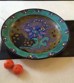 Large Dutch Art Deco 1929 Gouda Plate with ''Bloemen'' Design