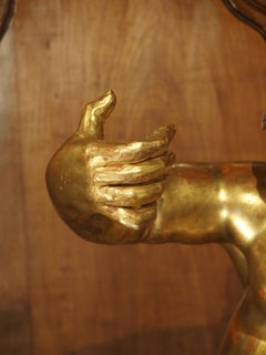 Large Early 18th Century Carved Giltwood Cherub Statue from Italy