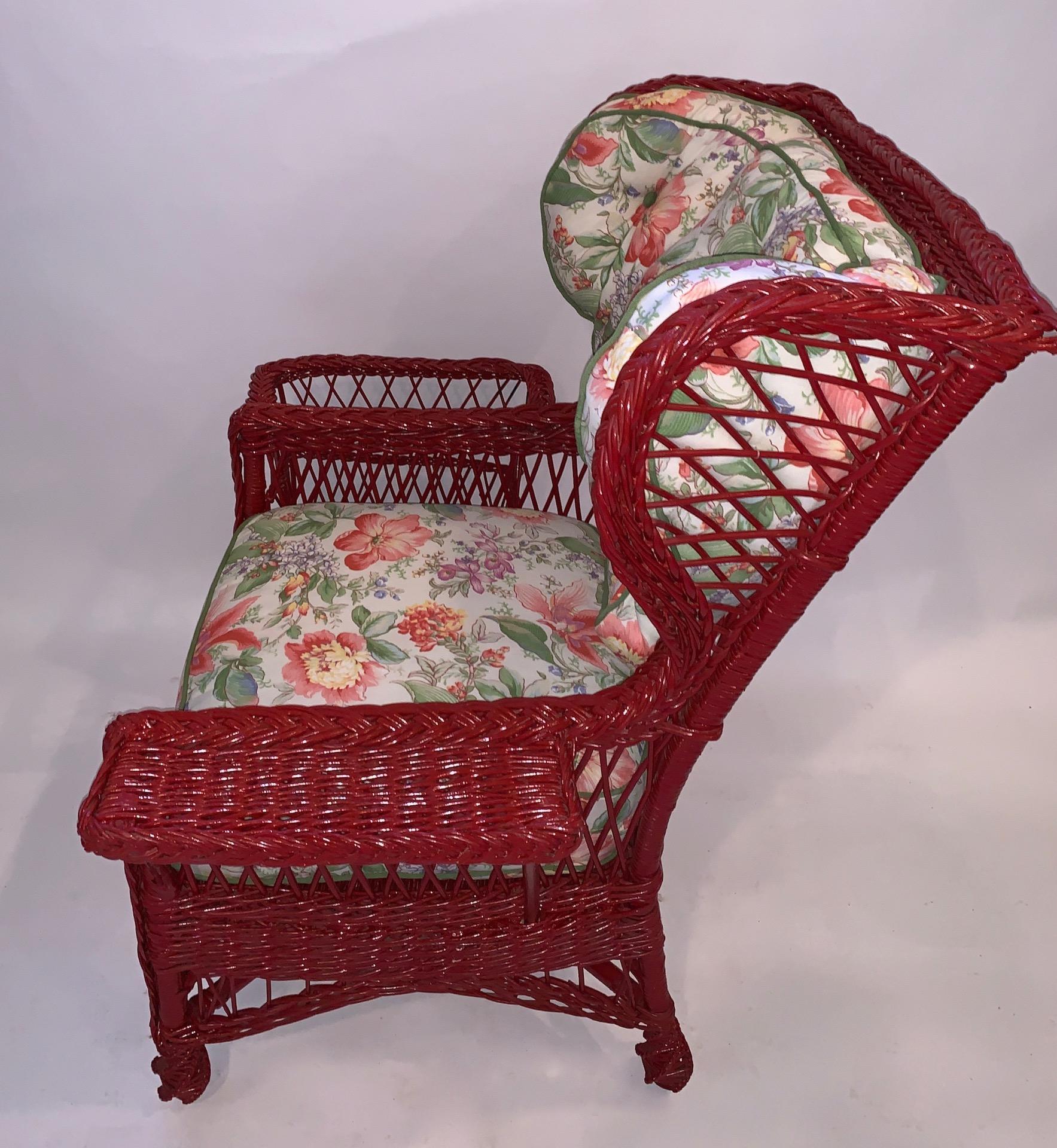 Large Early 20th C. Bar Harbor Wing Back Chair with Magazine Pocket In Good Condition For Sale In Nashua, NH