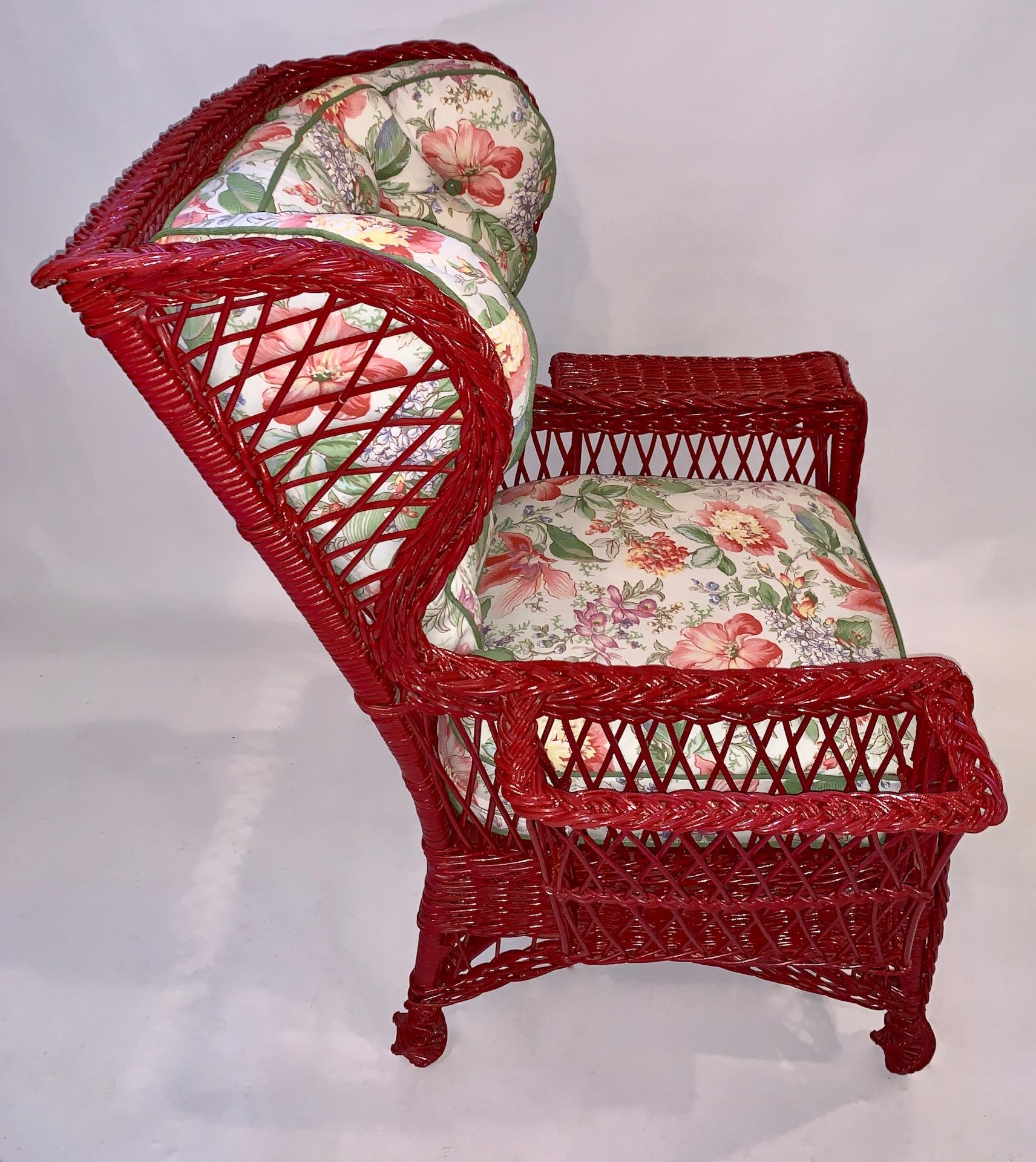 Woven Large Early 20th C. Bar Harbor Wing Back Chair with Magazine Pocket For Sale