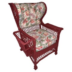 Large Early 20th C. Bar Harbor Wing Back Chair with Magazine Pocket