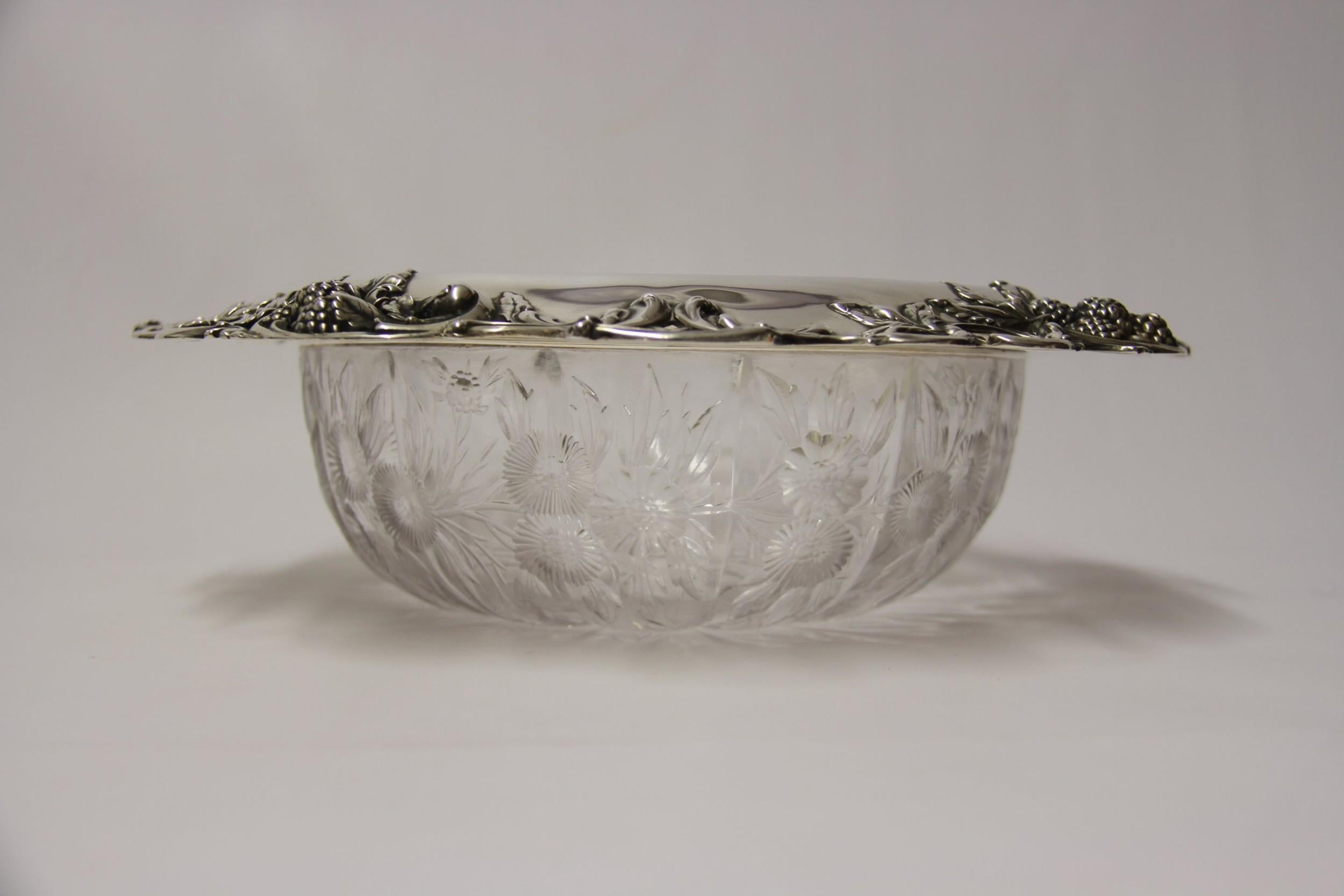 Large Early 20th Century Tiffany & Co. Silver Mounted Intaglio Cut Glass Bowl For Sale 8