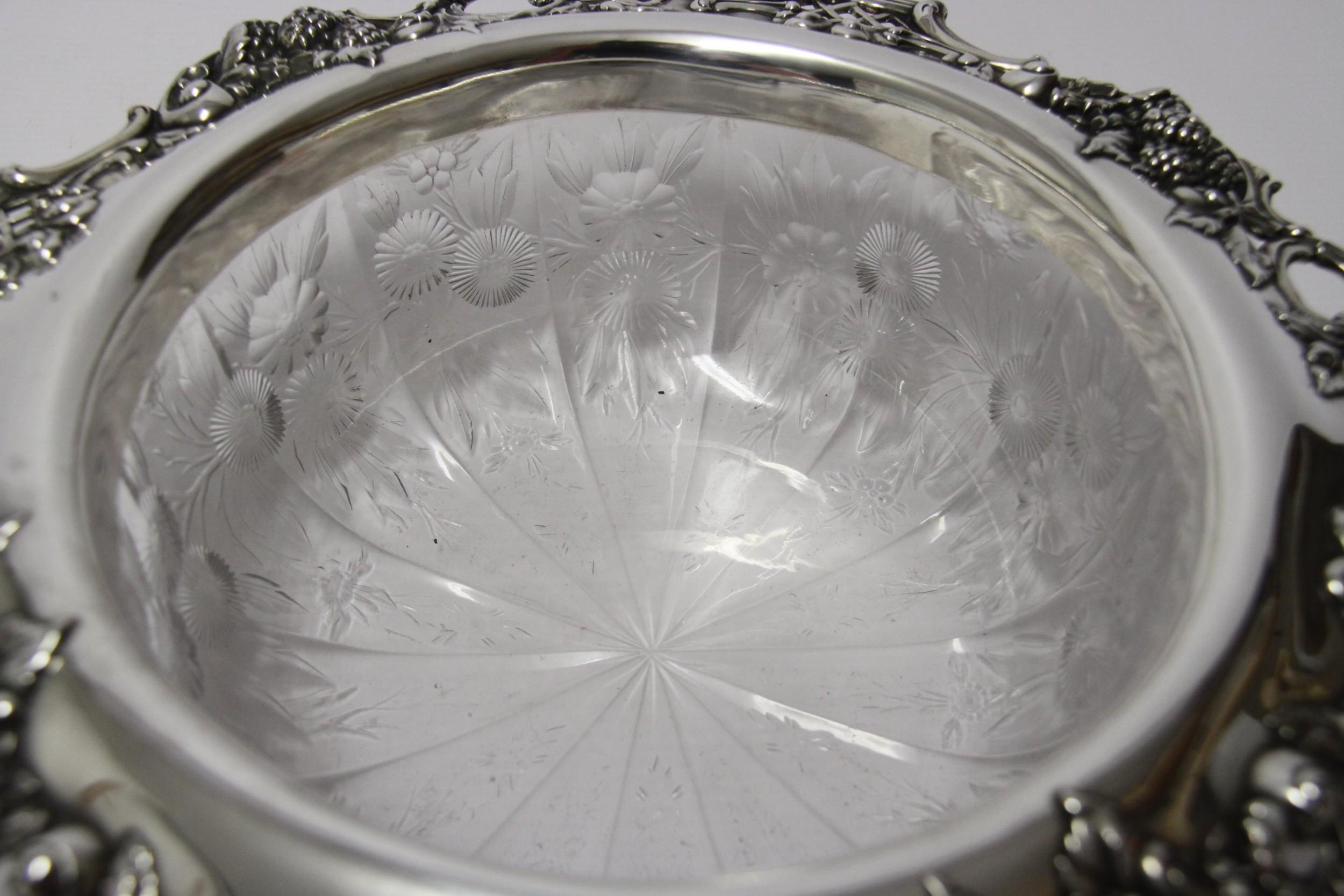 Large Early 20th Century Tiffany & Co. Silver Mounted Intaglio Cut Glass Bowl For Sale 1