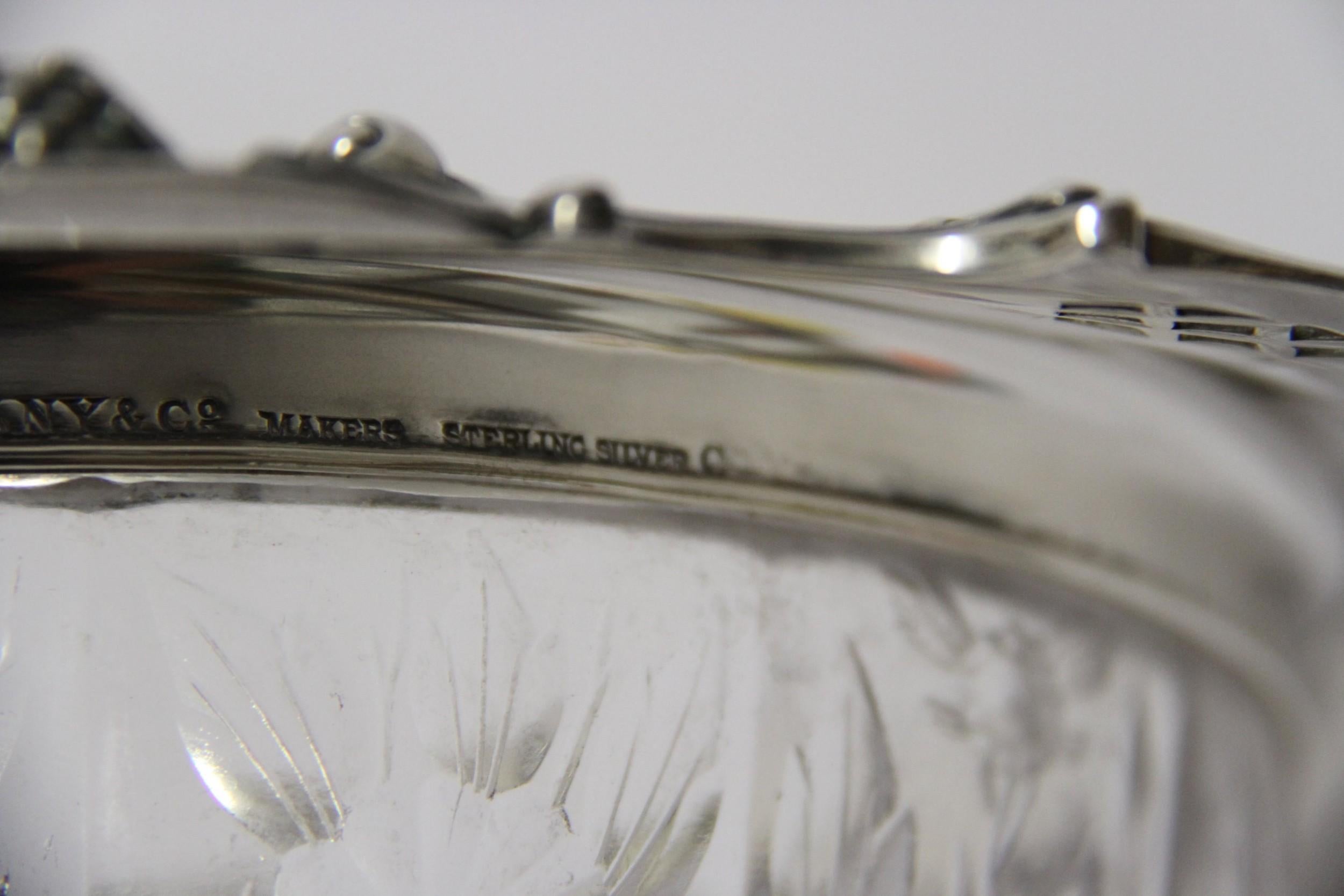Large Early 20th Century Tiffany & Co. Silver Mounted Intaglio Cut Glass Bowl For Sale 5