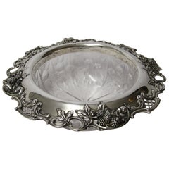 Large Early 20th Century Tiffany & Co. Silver Mounted Intaglio Cut Glass Bowl