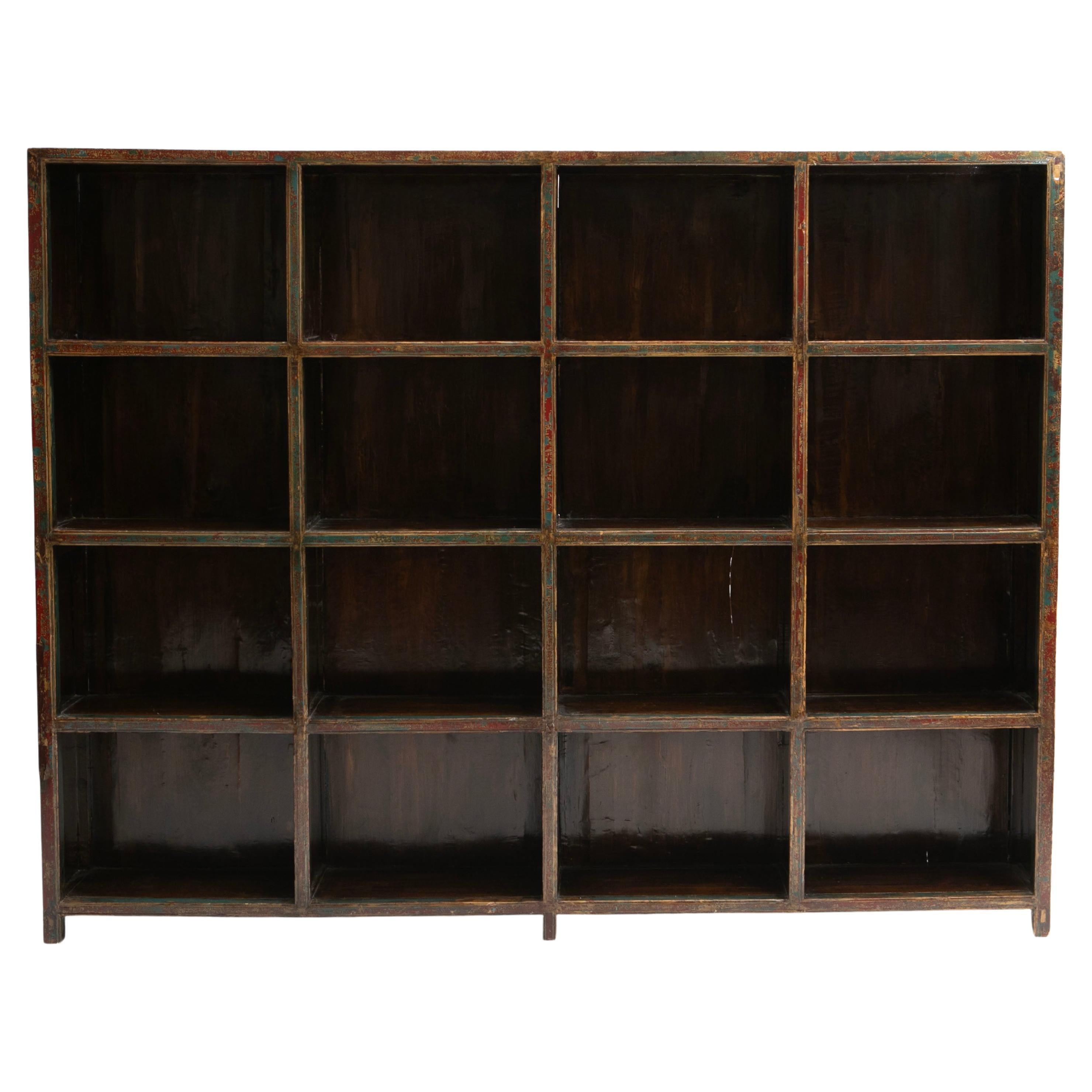 A large early 20th-century  Lacquered Elm Wood Bookcase  For Sale