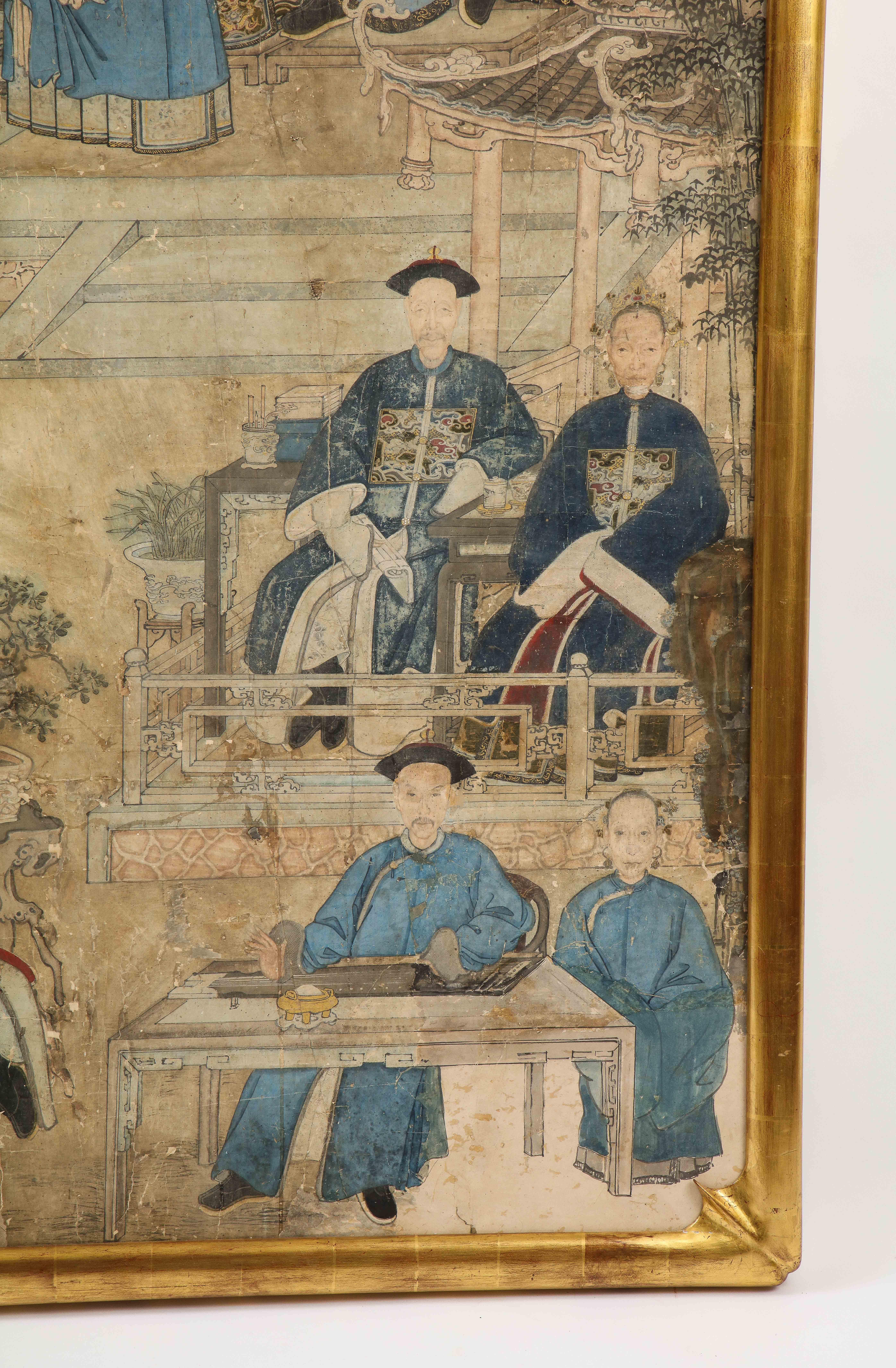 A Large Early Chinese Upper Nobility Ancestral Portrait Painting on Paper In Fair Condition For Sale In New York, NY