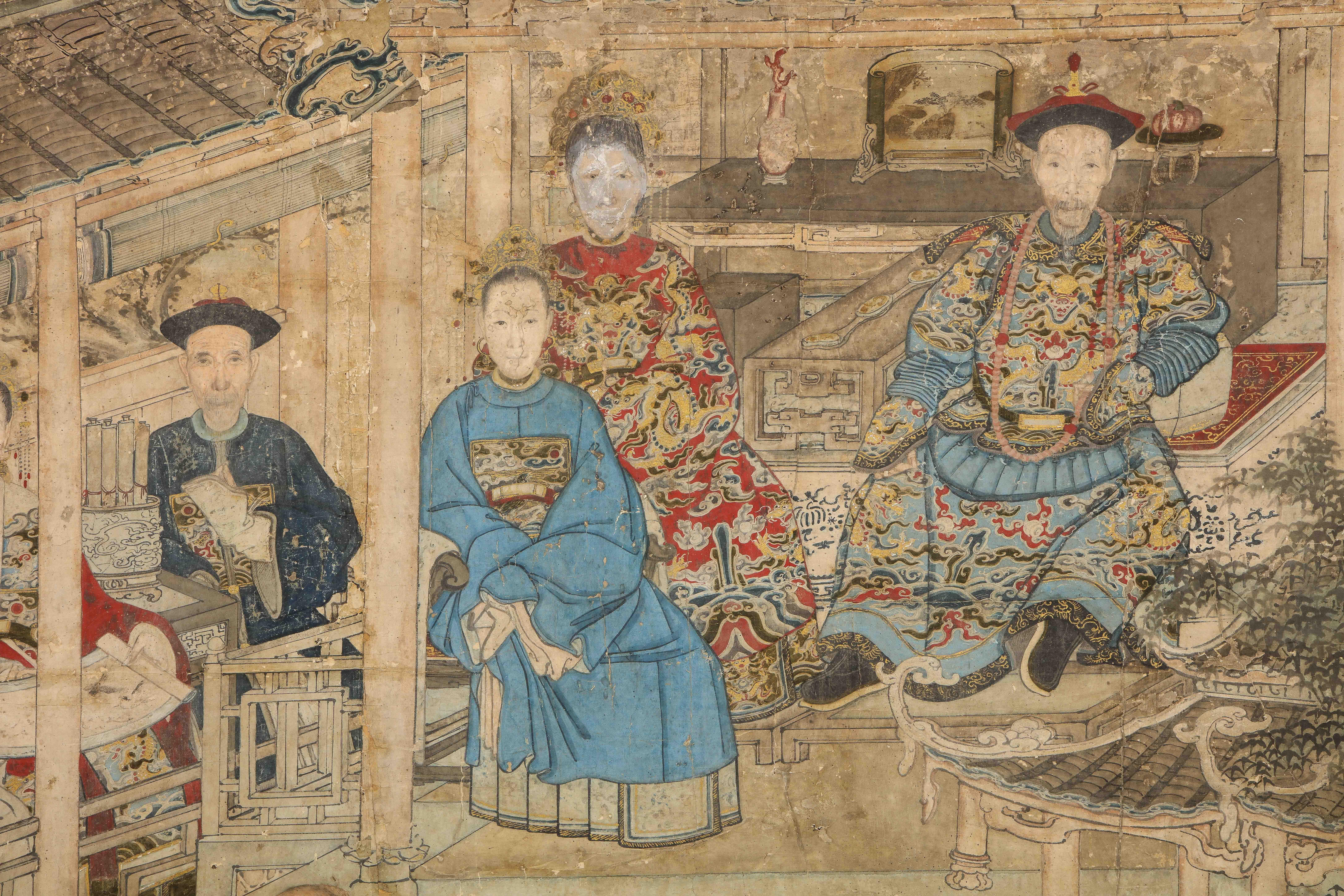 A Large Early Chinese Upper Nobility Ancestral Portrait Painting on Paper For Sale 1