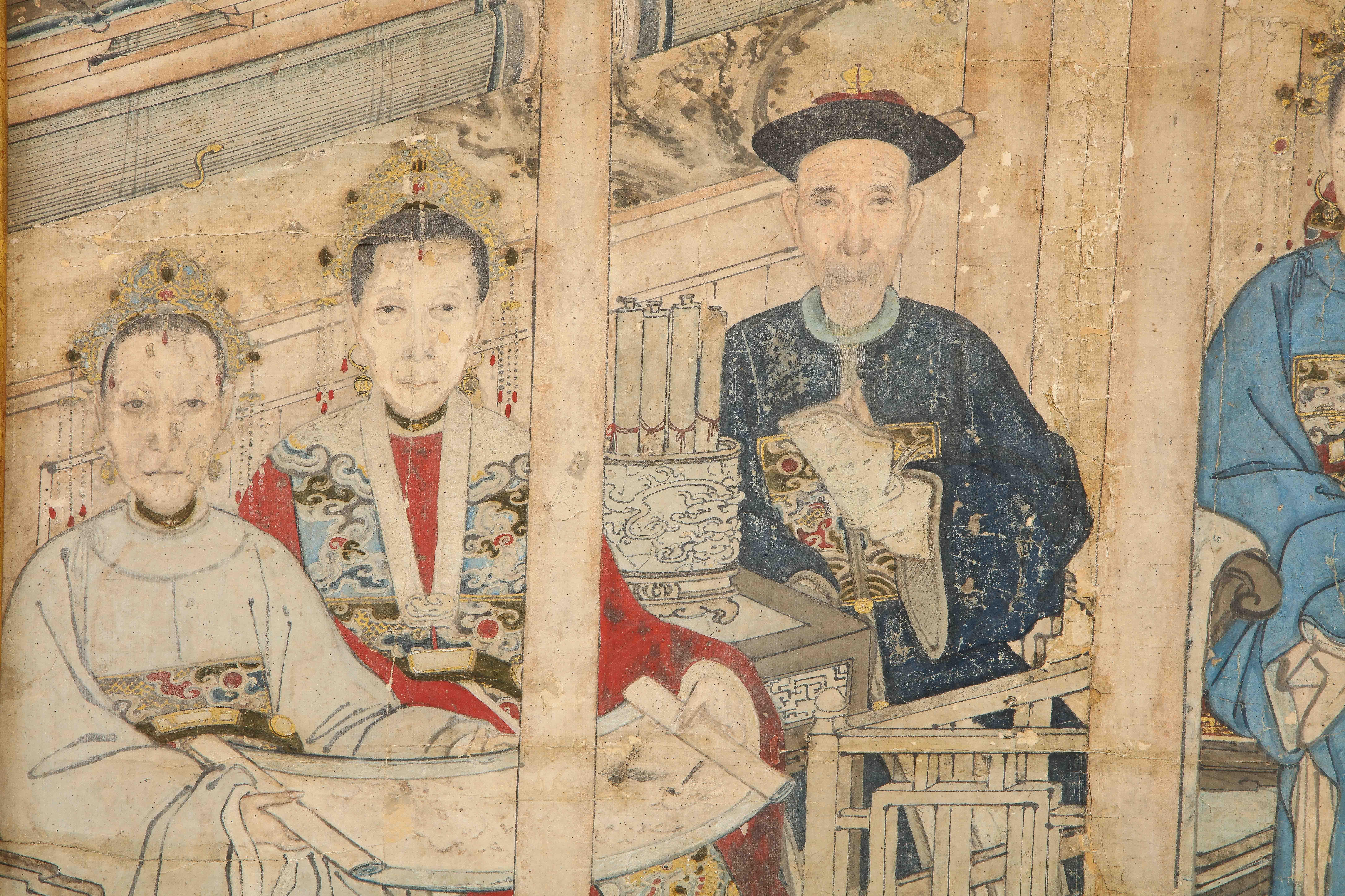 A Large Early Chinese Upper Nobility Ancestral Portrait Painting on Paper For Sale 2