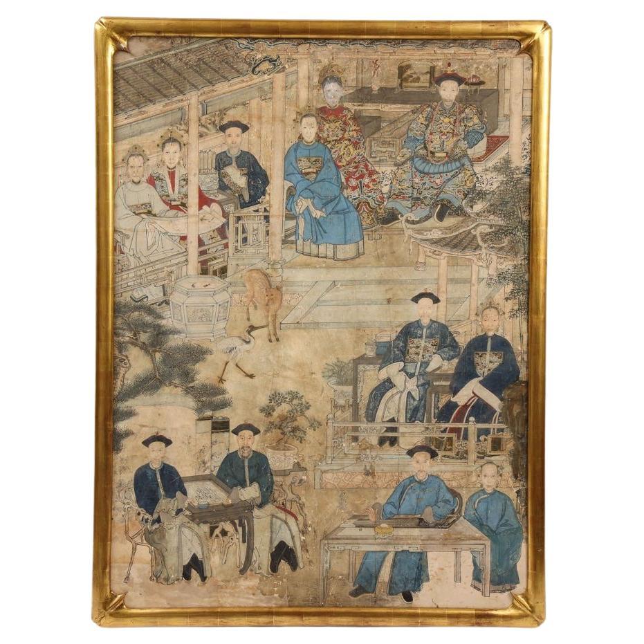 A Large Early Chinese Upper Nobility Ancestral Portrait Painting on Paper