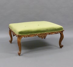 Large Early Victorian Carved Cabriole Leg  Santos Rosewood Upholstered Stool