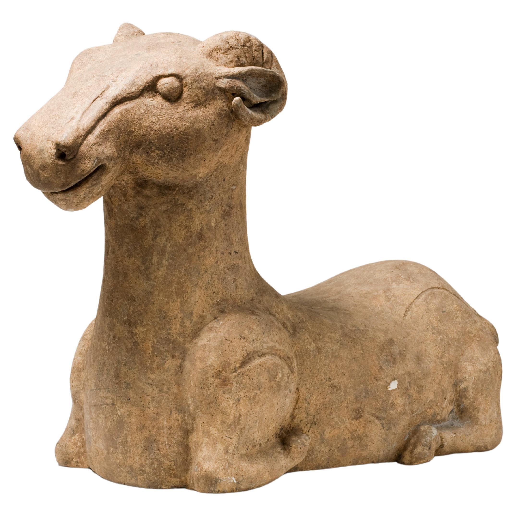 Una grande capra di terracotta della dinastia Han (206 a.C. - 220 d.C.) in vendita