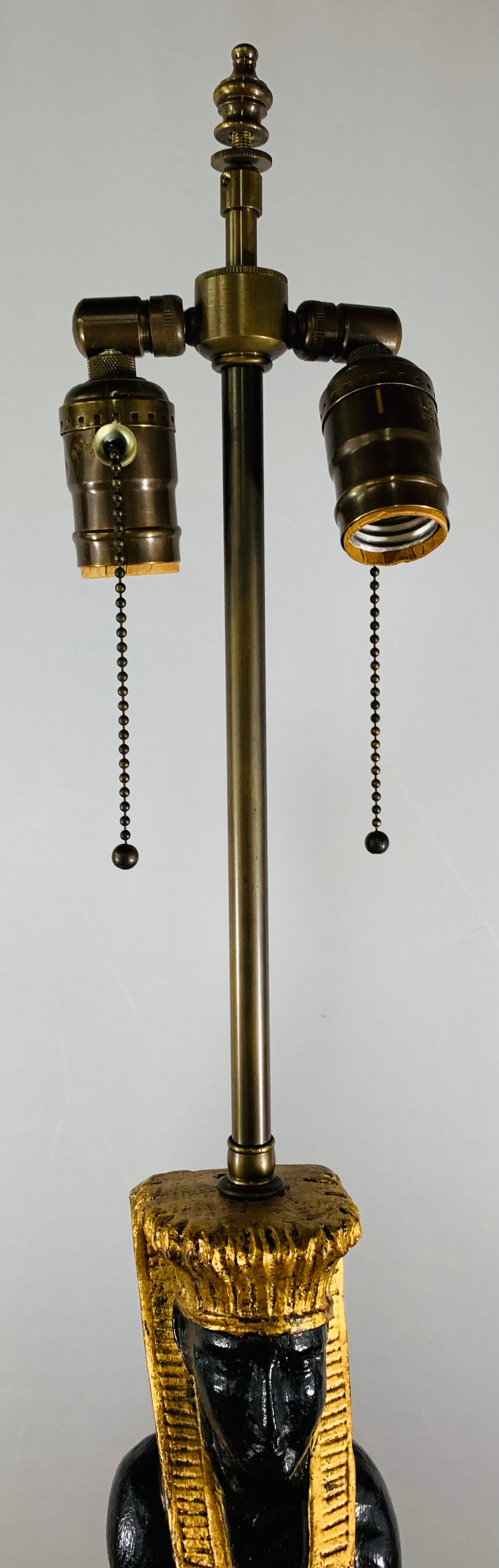 Large Ebonized and Gilded Pharaoh Table Lamp, a Pair For Sale 2