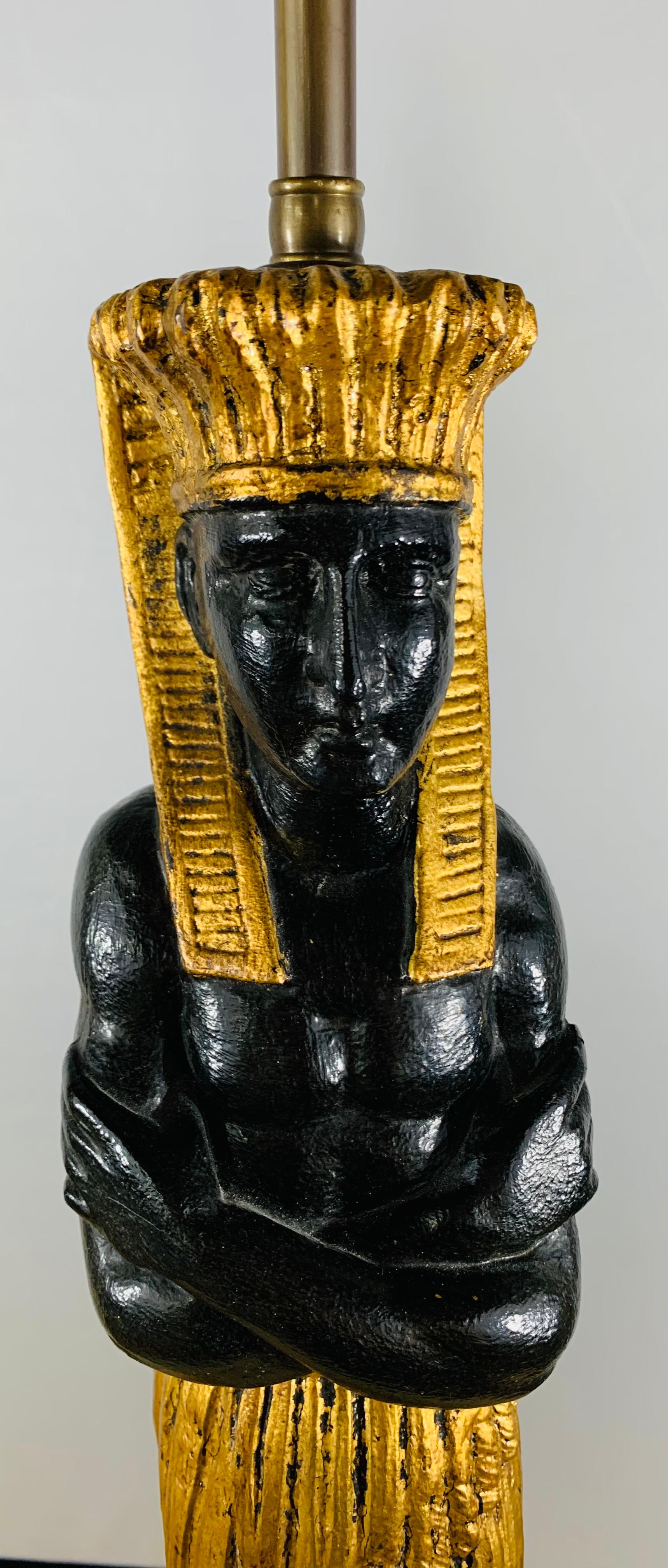 Large Ebonized and Gilded Pharaoh Table Lamp, a Pair For Sale 3