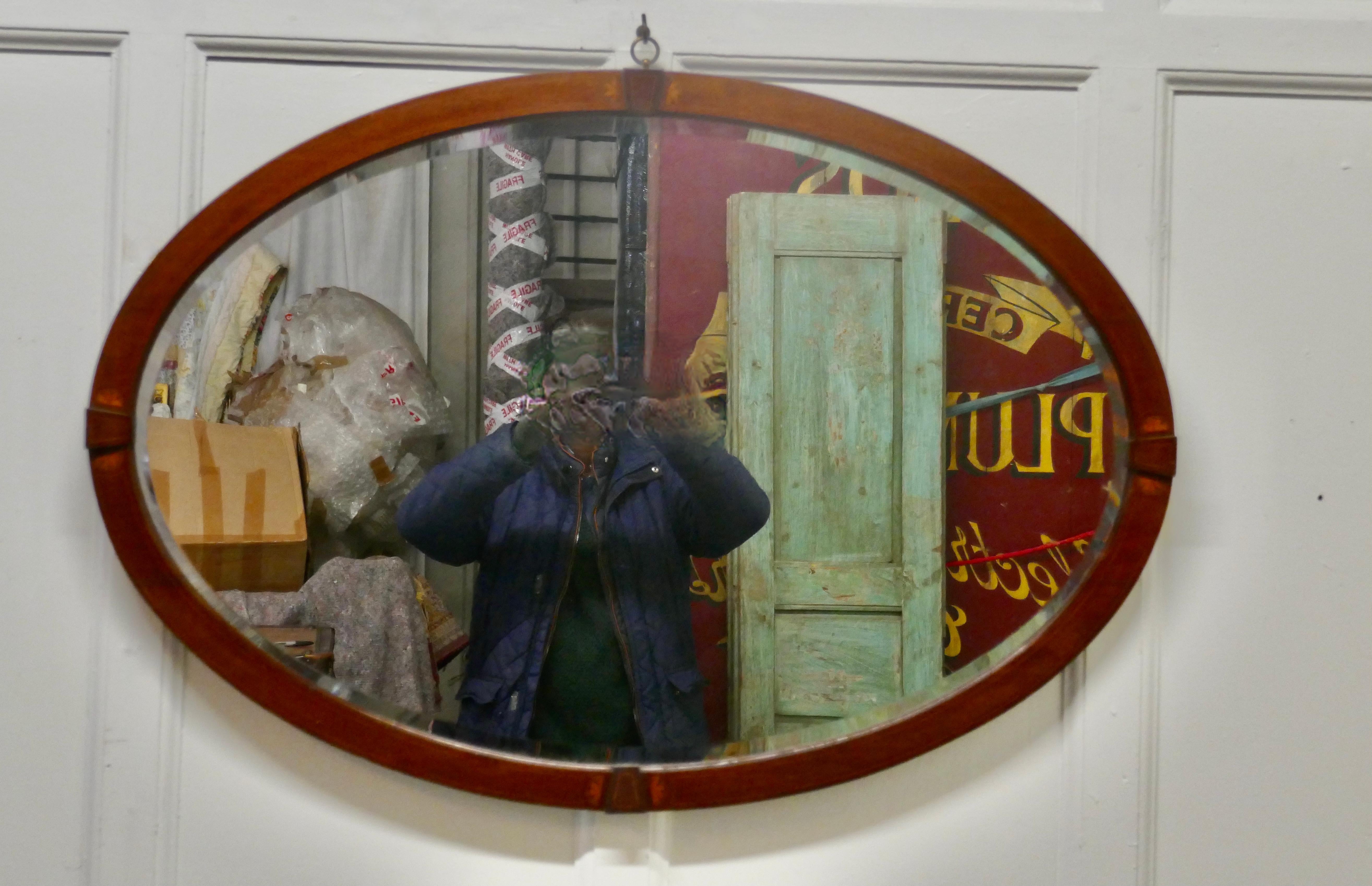 Large Edwardian Inlaid Mahogany Oval Mirror In Good Condition In Chillerton, Isle of Wight
