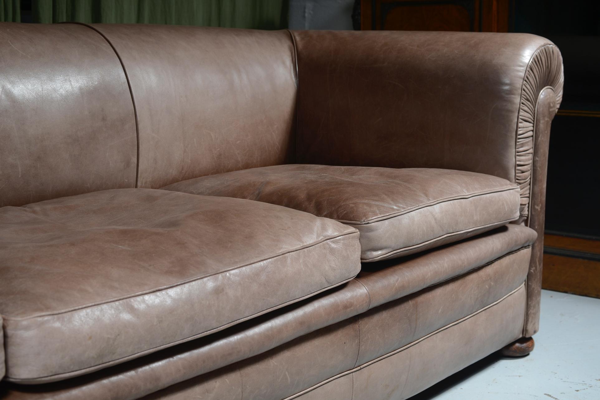 Other Large Edwardian Light Brown Leather Three Seater Chesterfield Sofa