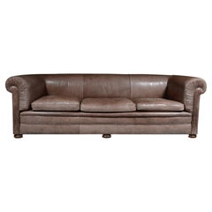 Large Edwardian Light Brown Leather Three Seater Chesterfield Sofa